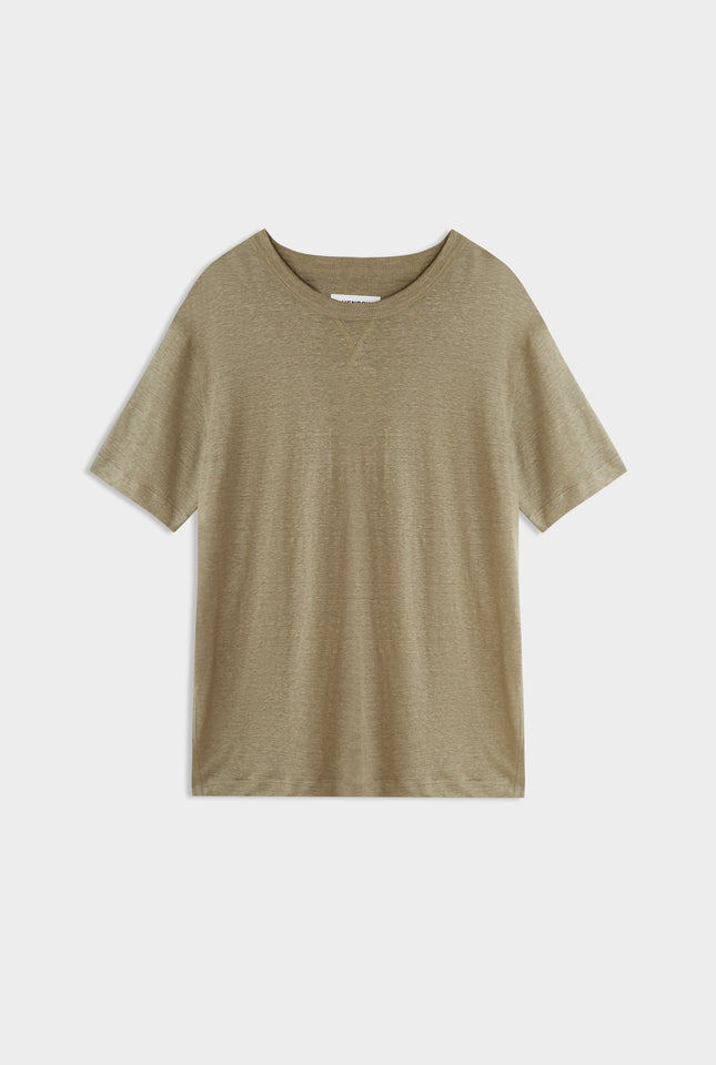 Coverstitch Linen T-Shirt - Dried Moss