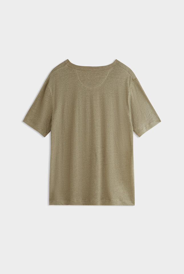 Coverstitch Linen T-Shirt - Dried Moss