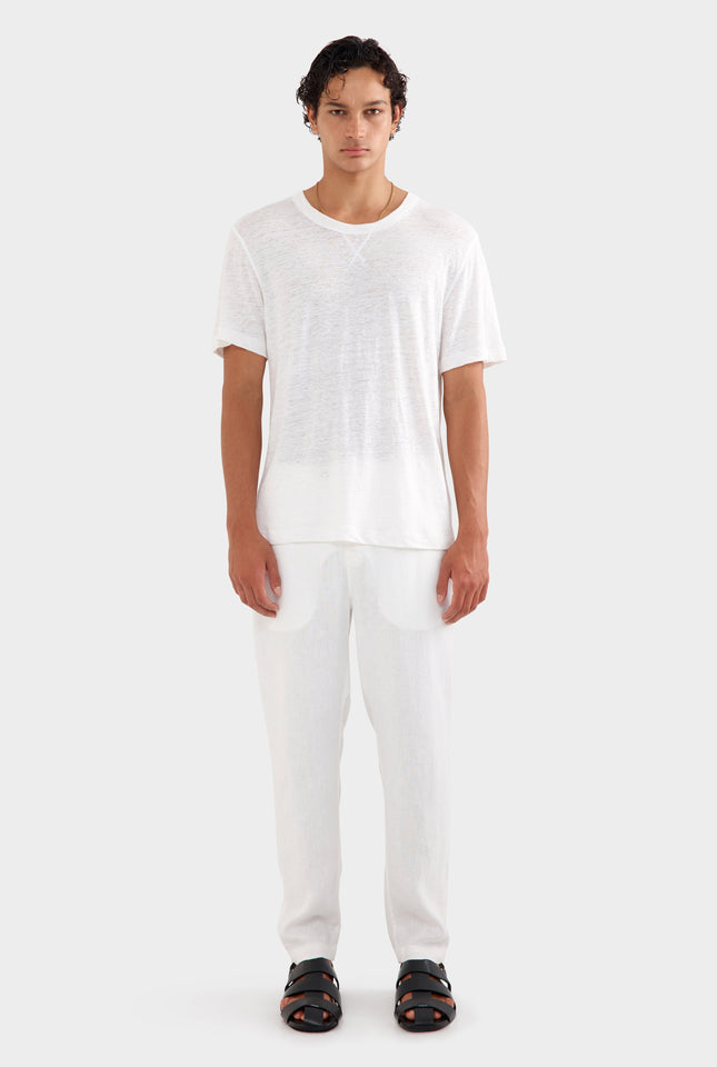 Coverstitch Linen T-Shirt - White