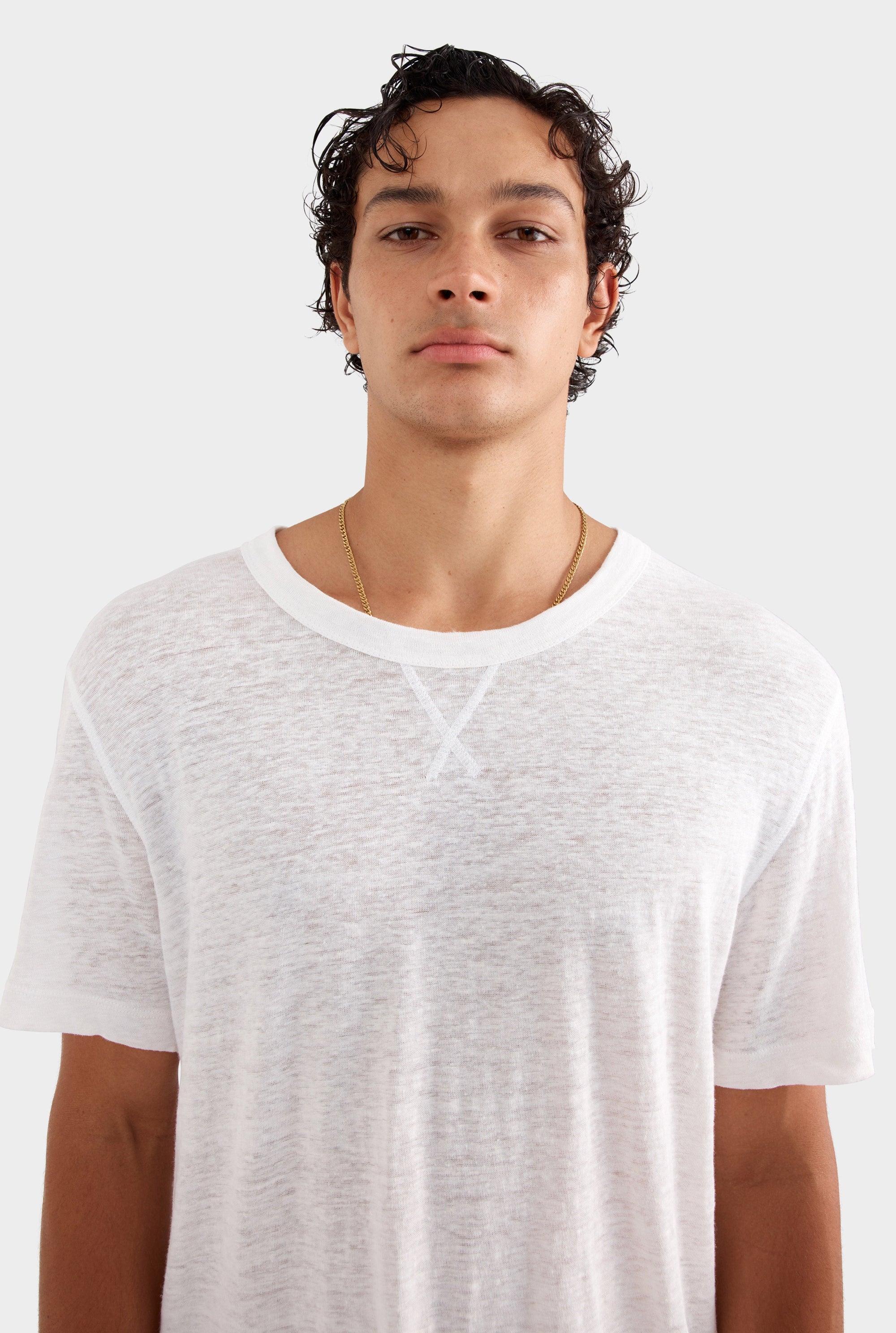 Coverstitch Linen T-Shirt - White