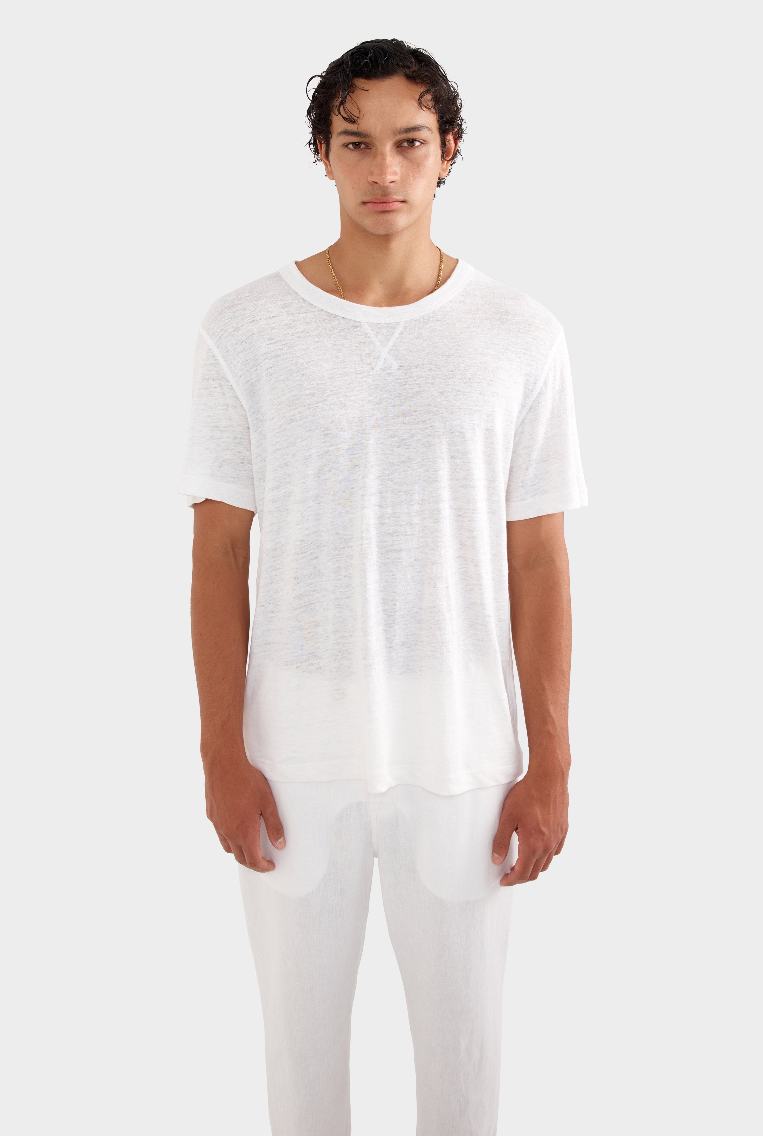 Coverstitch Linen T-Shirt - White