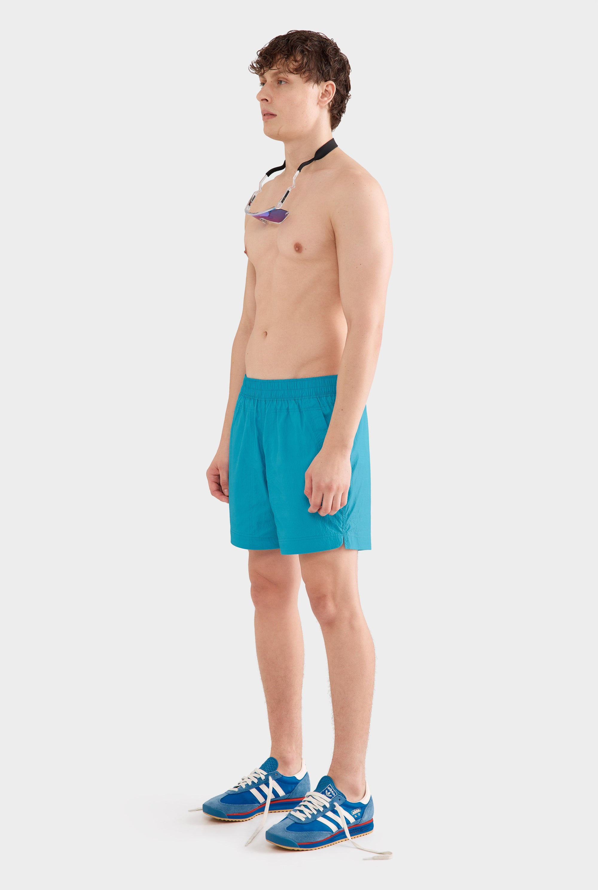 Curved Hem Swim Short - Aqua Blue