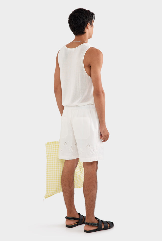 Embroidered Cotton Short - Off White