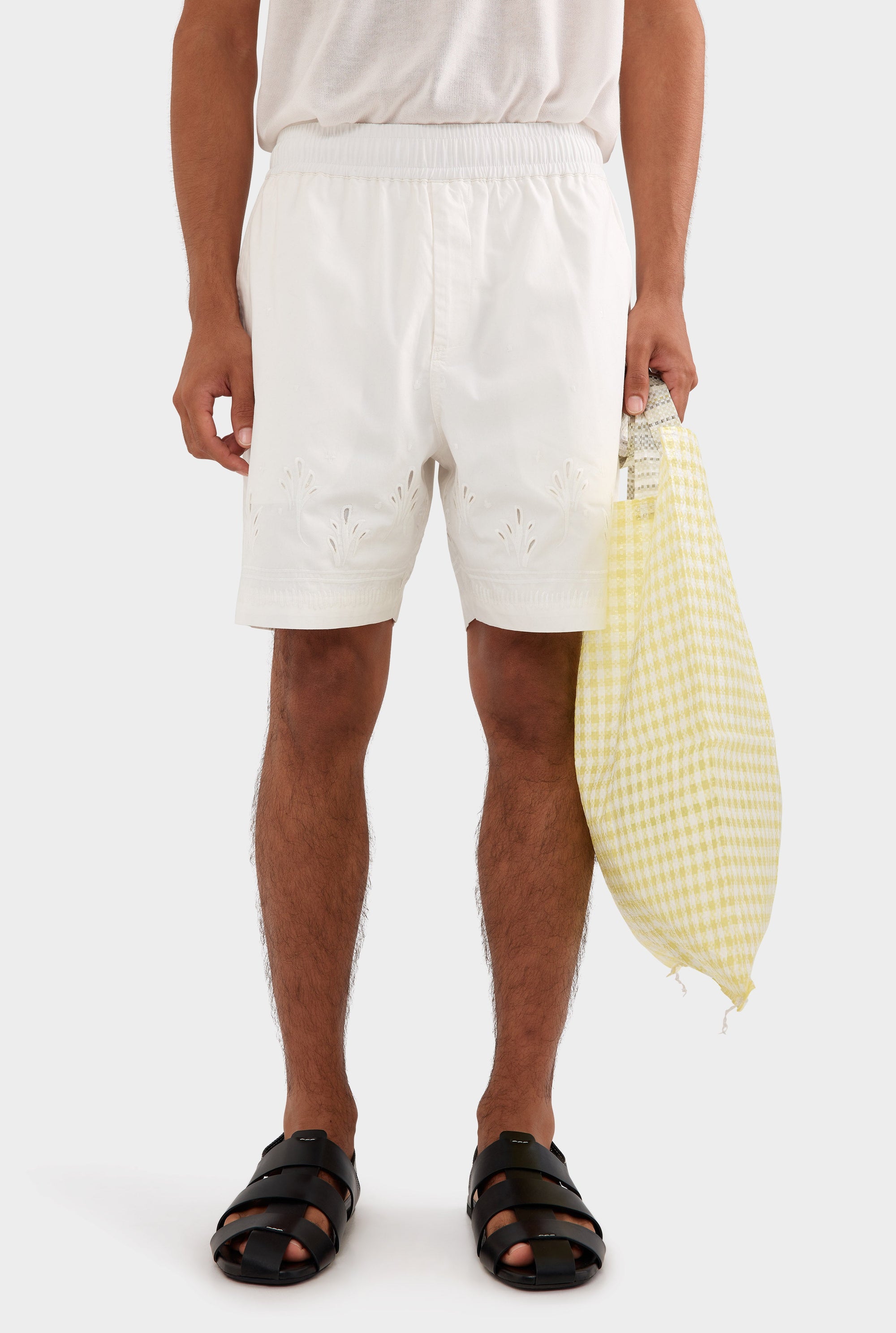 Embroidered Cotton Short - Off White