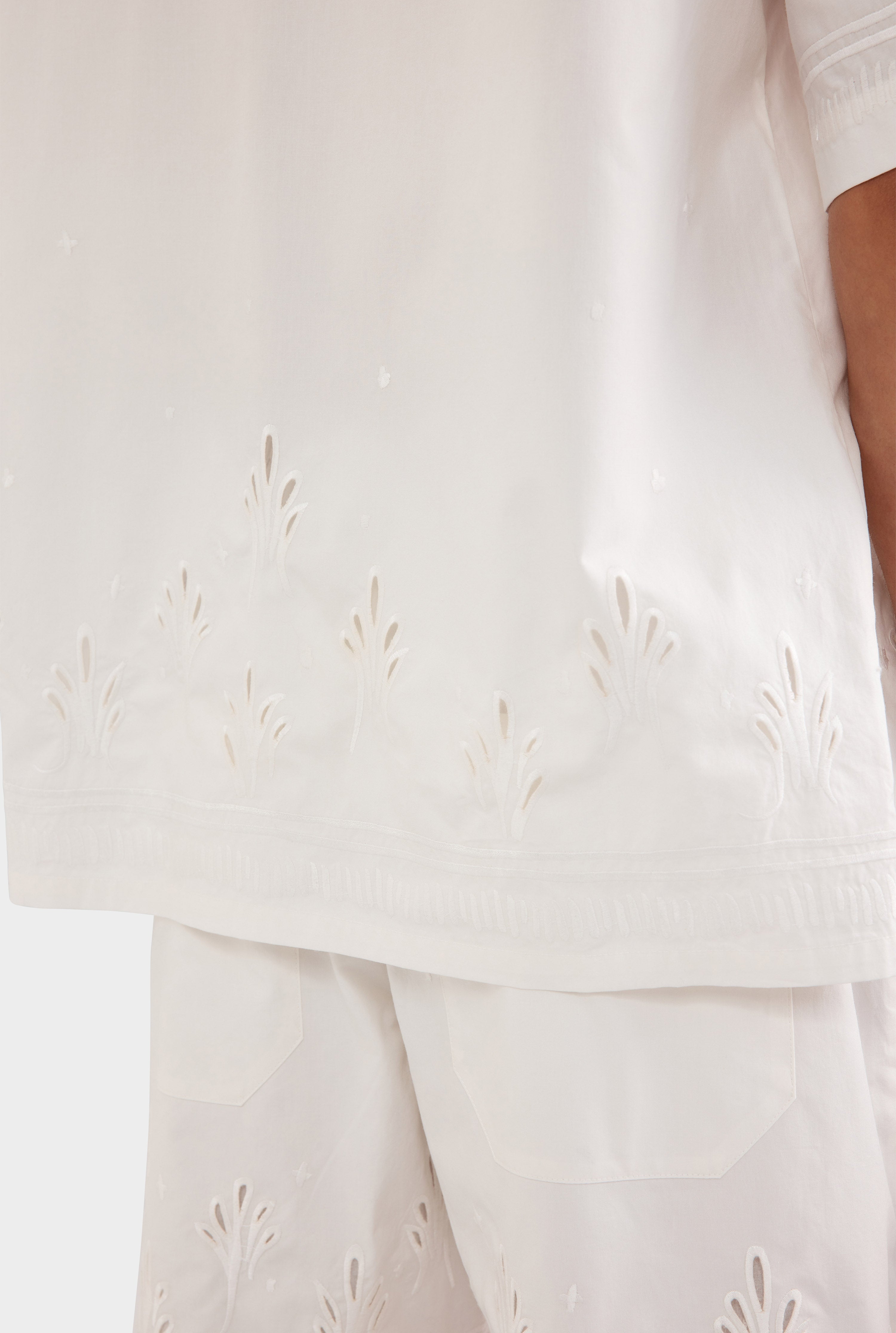 Embroidered Relaxed Cotton Camp Collar Shirt - Off White