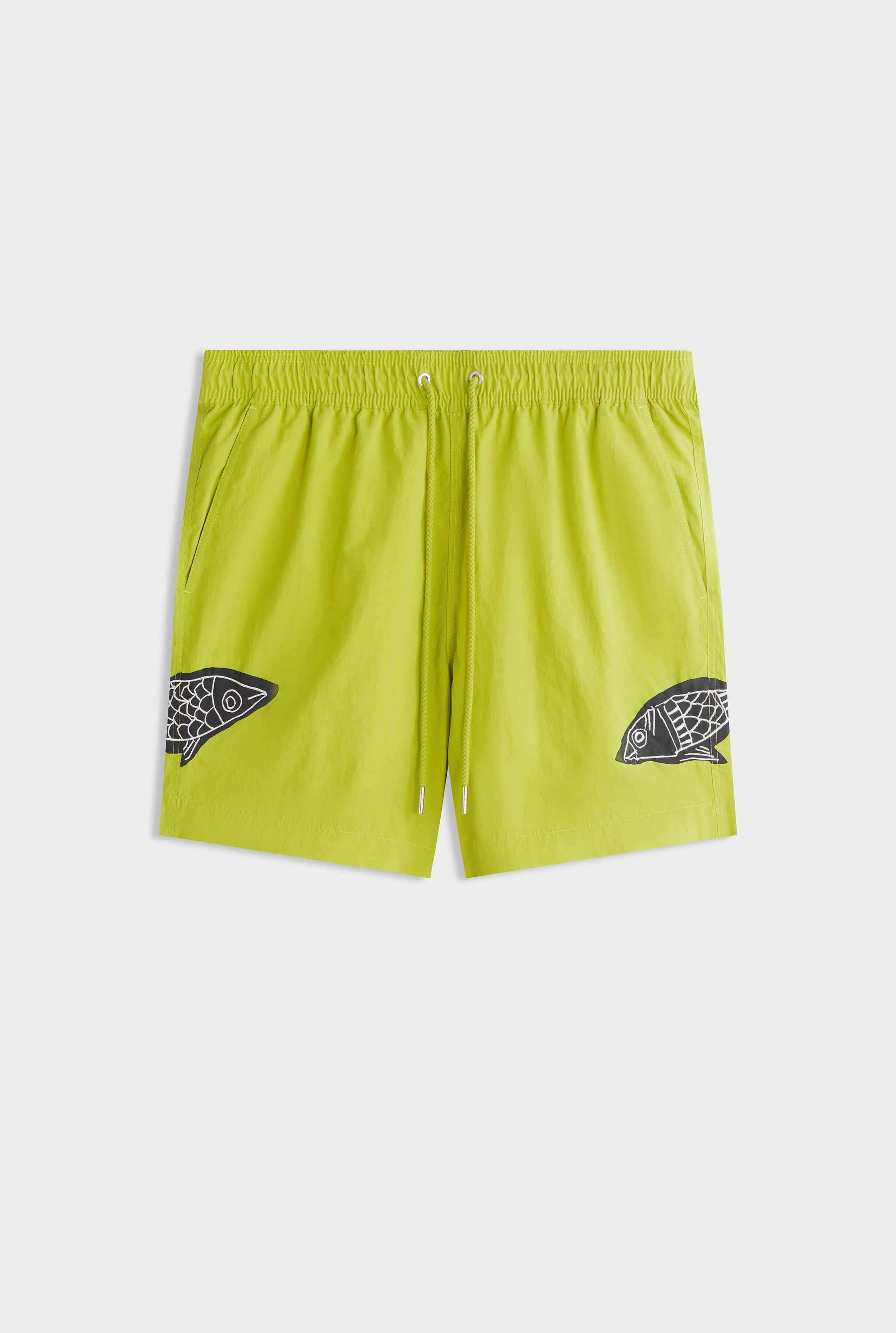 Embroidered Swim Short - Lime Lino Fish