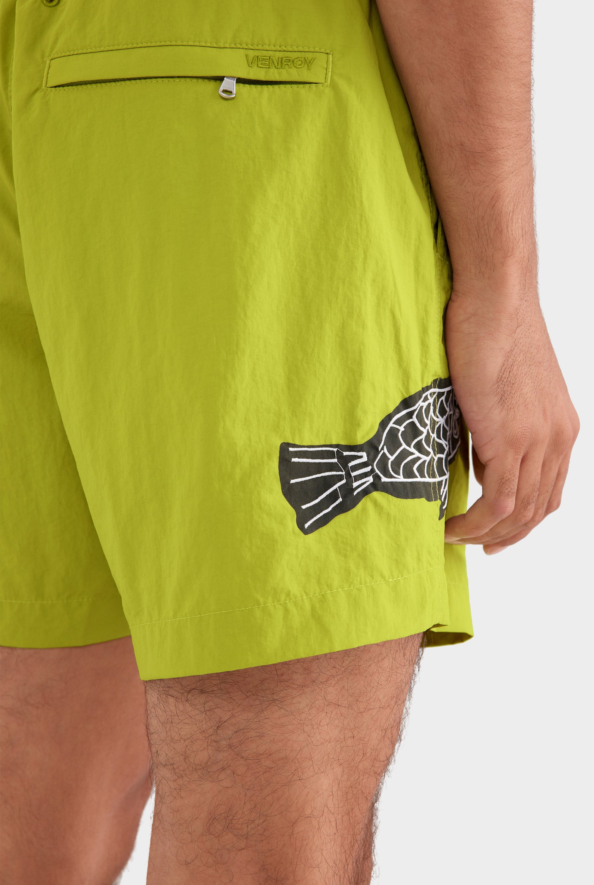 Embroidered Swim Short - Lime Lino Fish