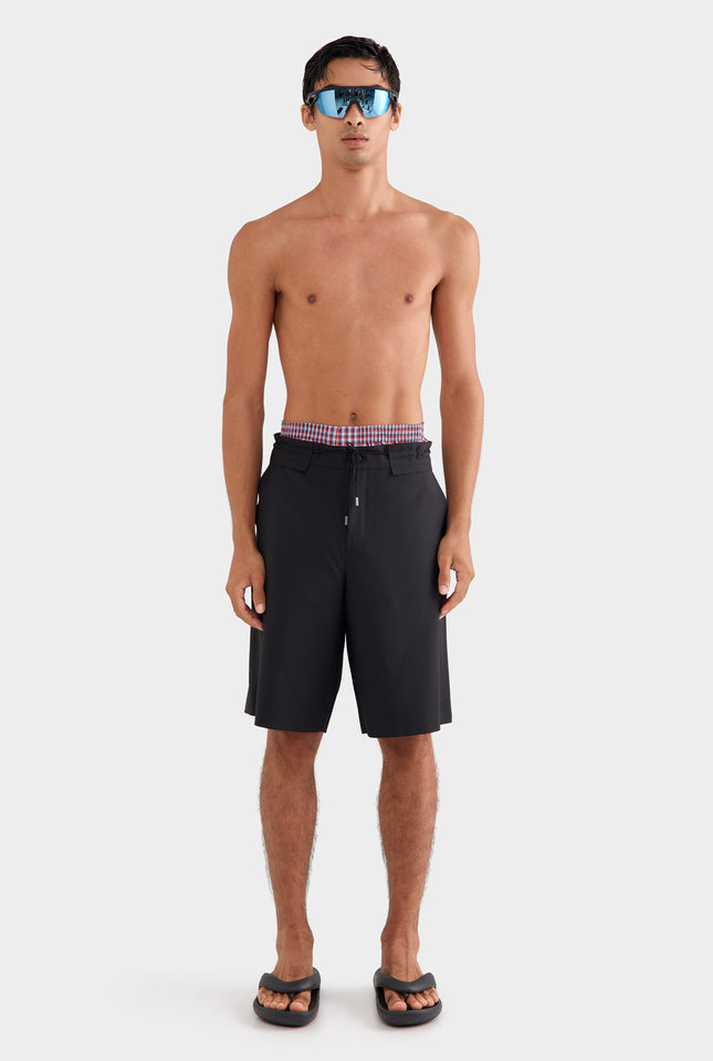 Fixed Waist Wool Short - Black