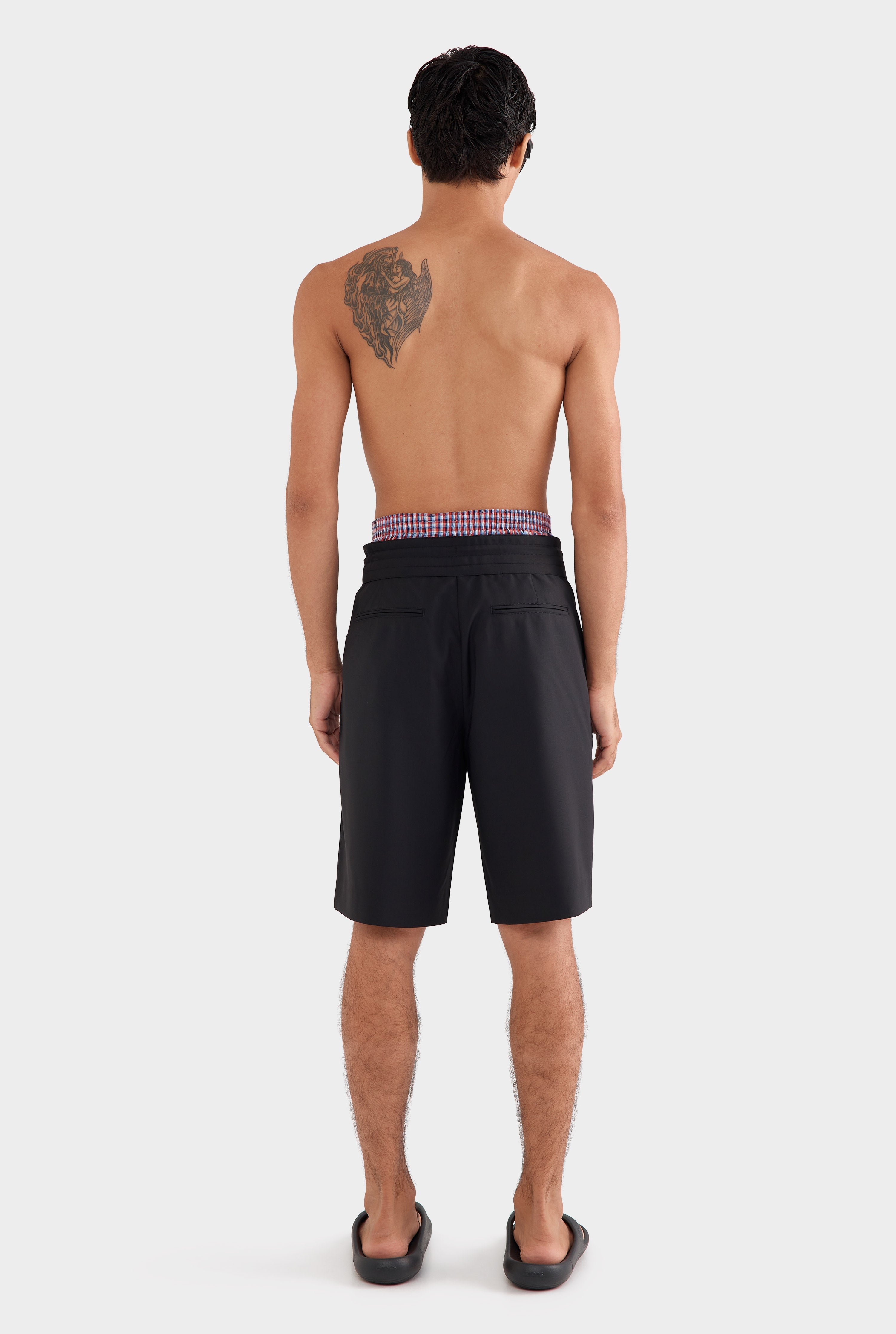 Fixed Waist Wool Short - Black