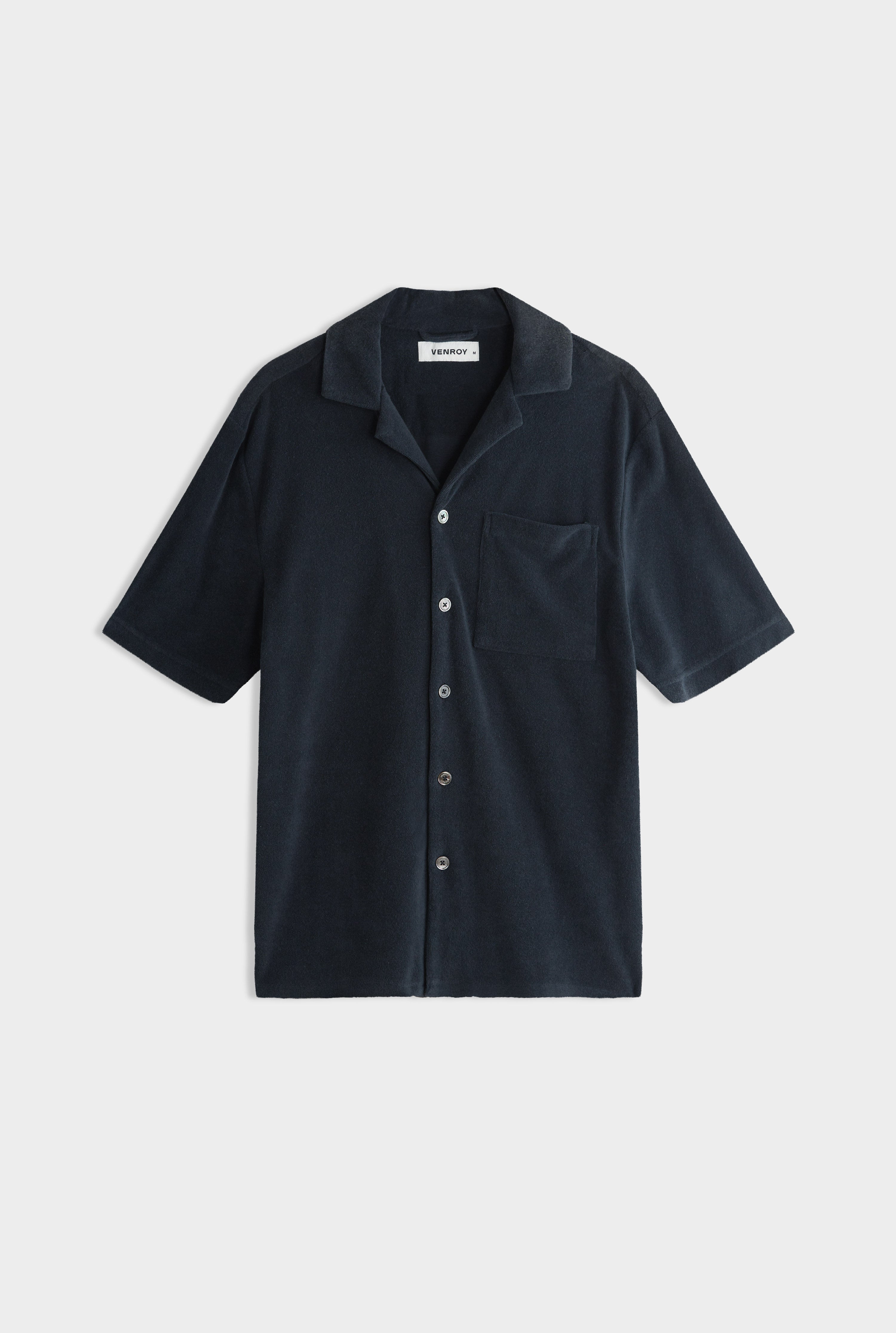 Flat Hem Terry Camp Collar Shirt - Navy