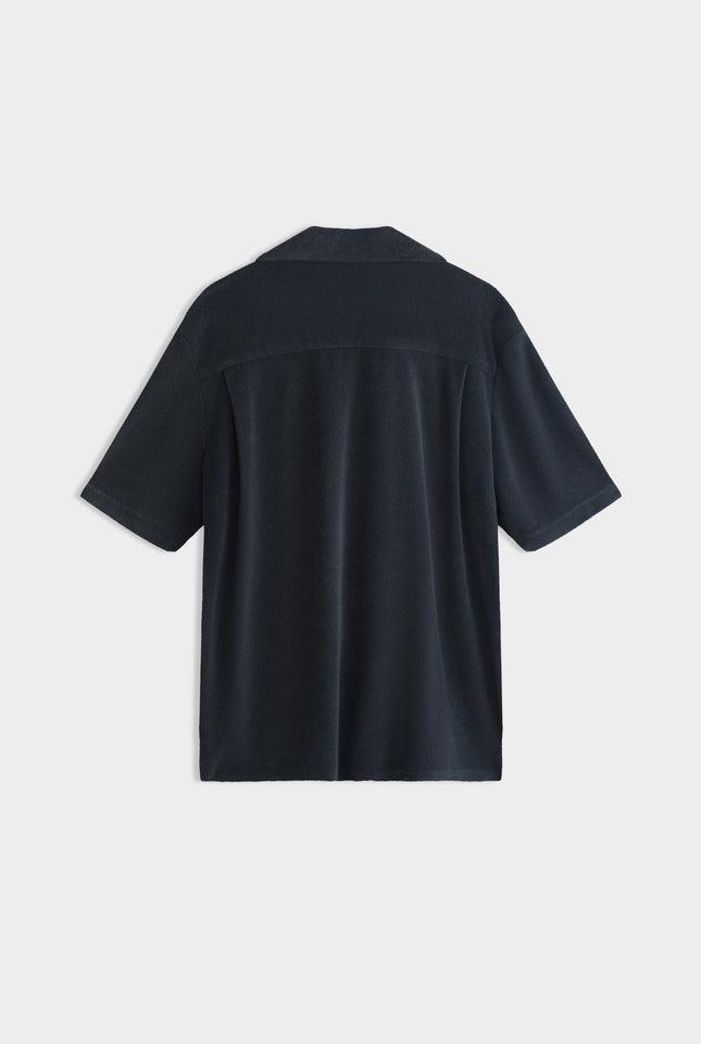 Flat Hem Terry Camp Collar Shirt - Navy