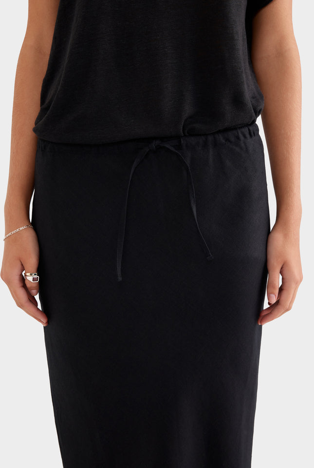 Drawstring Bias Skirt - Black