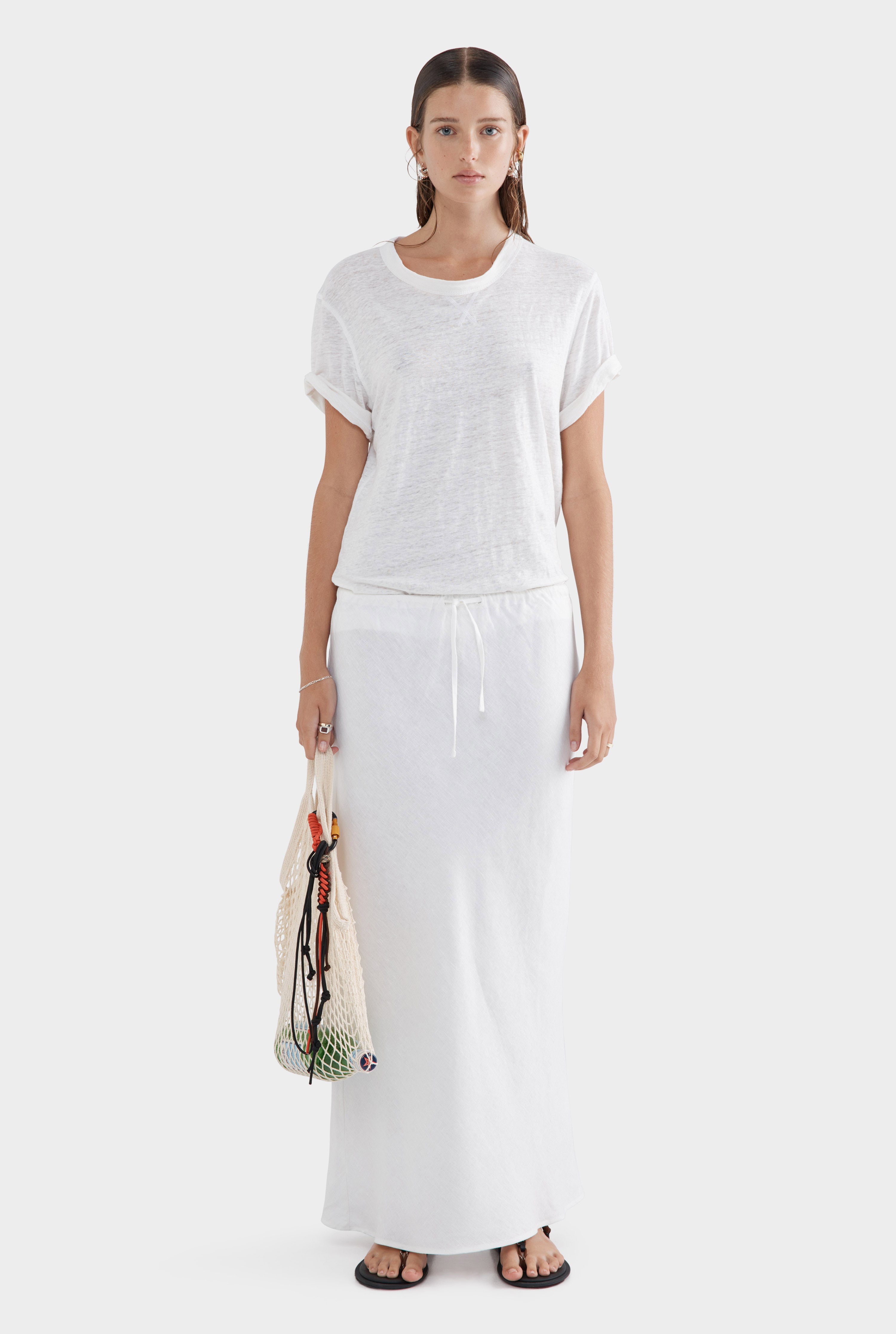 Drawstring Bias Skirt - White