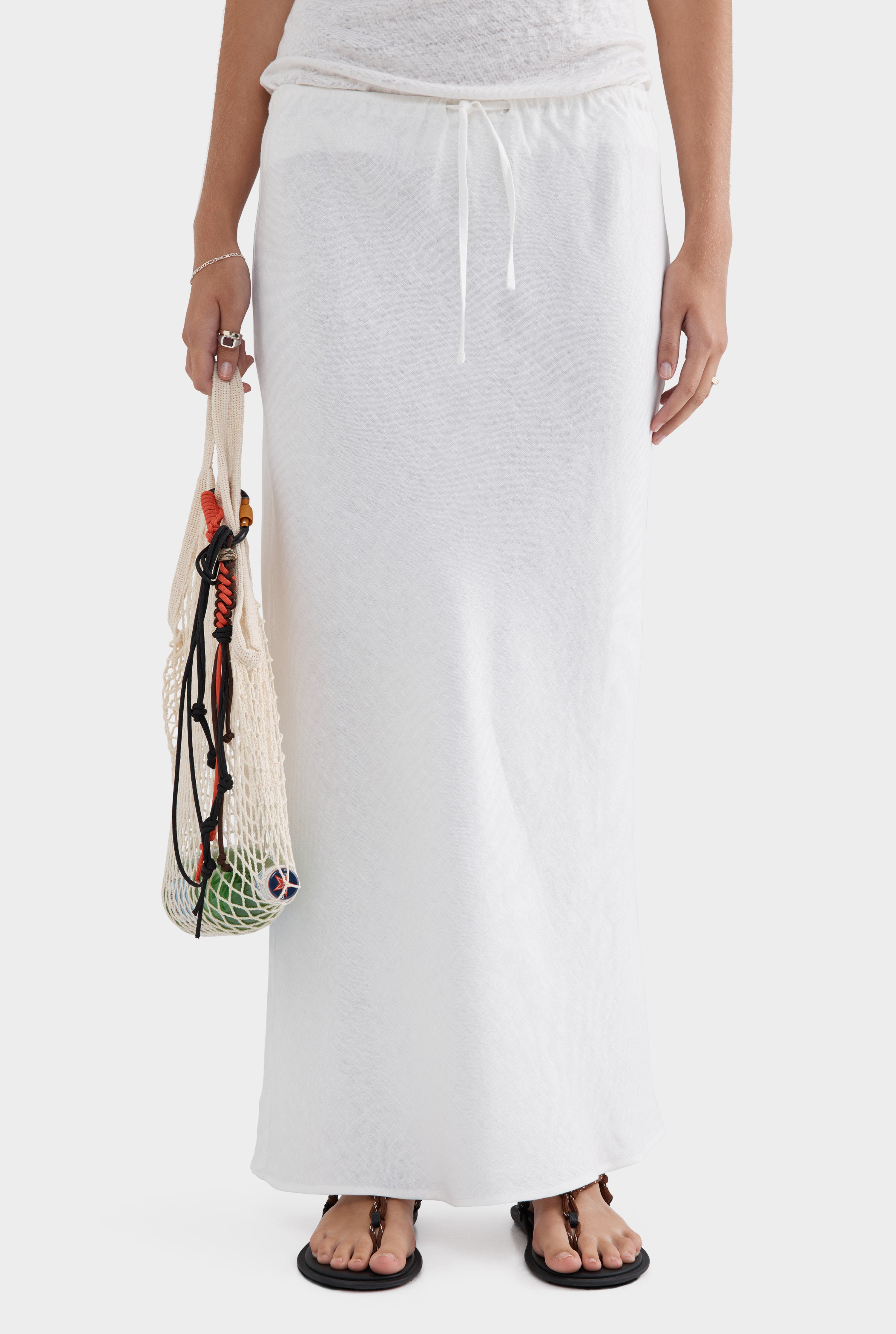 Drawstring Bias Skirt - White