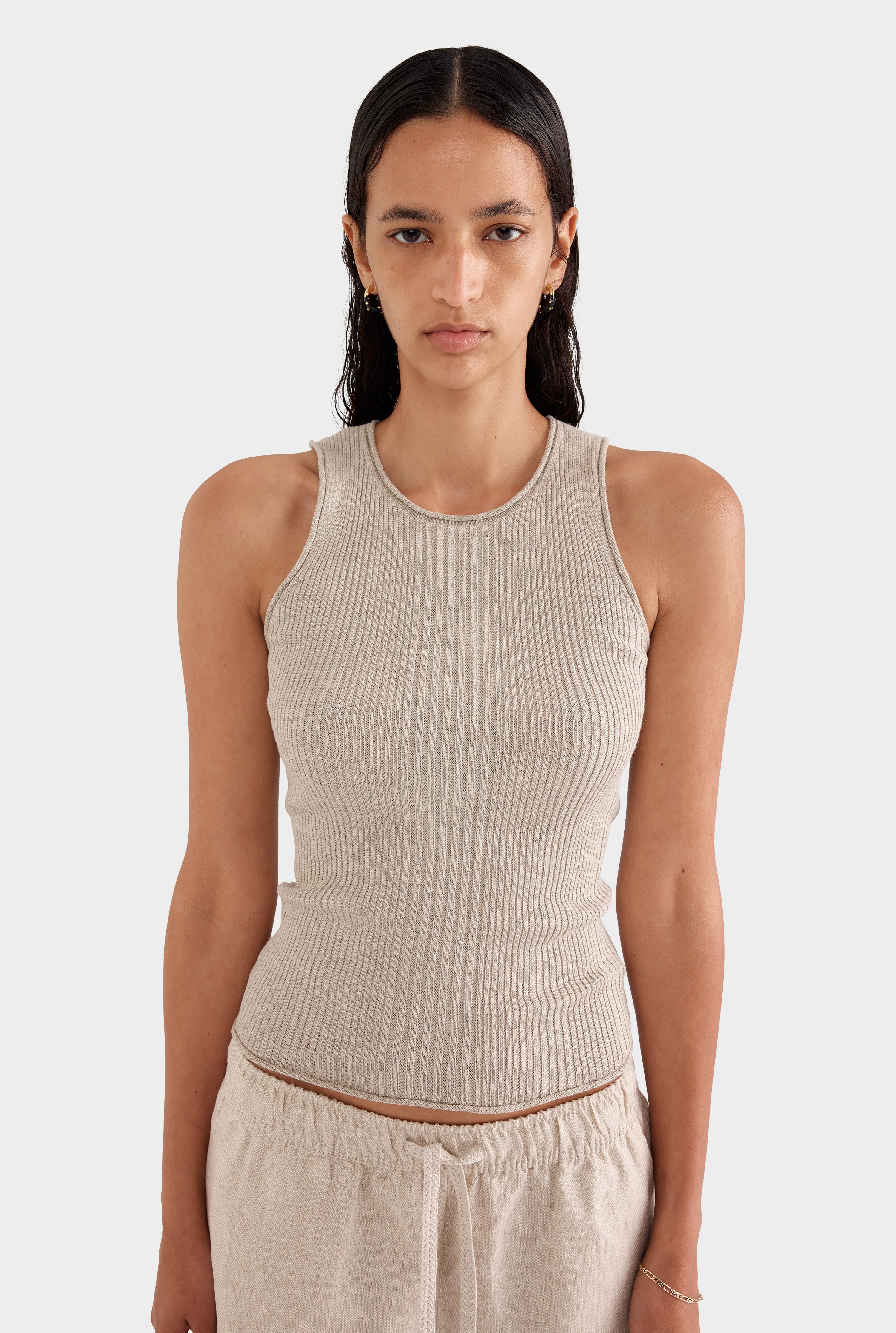 Fitted Rib Tank - Taupe