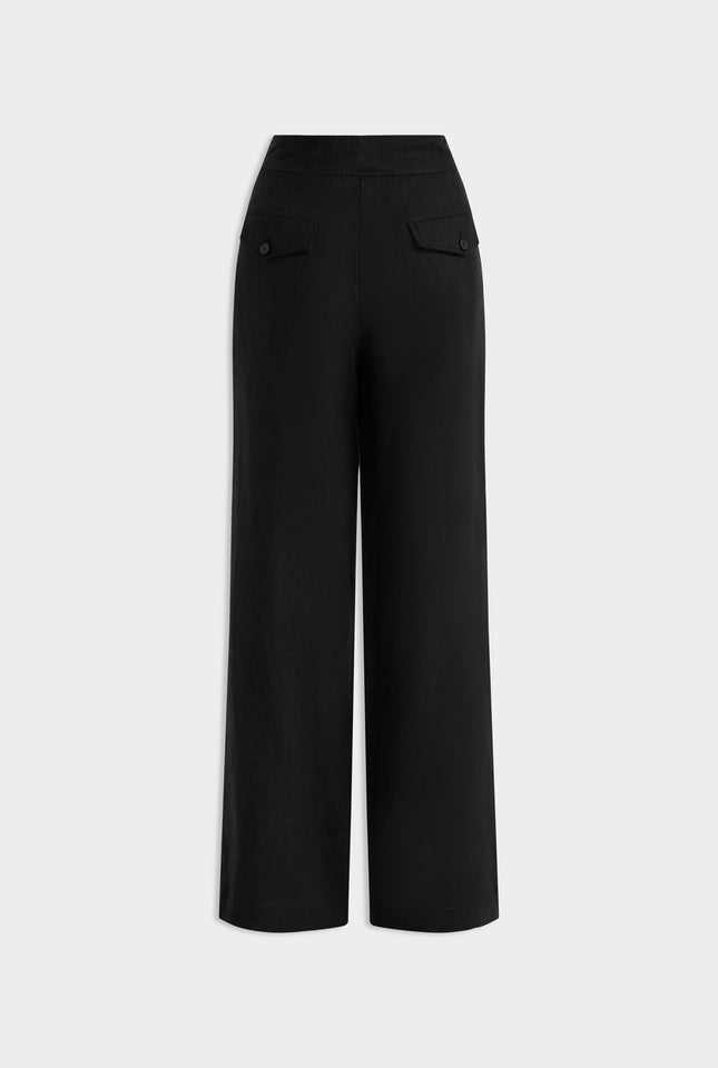 Fixed Waist Linen Trouser - Black