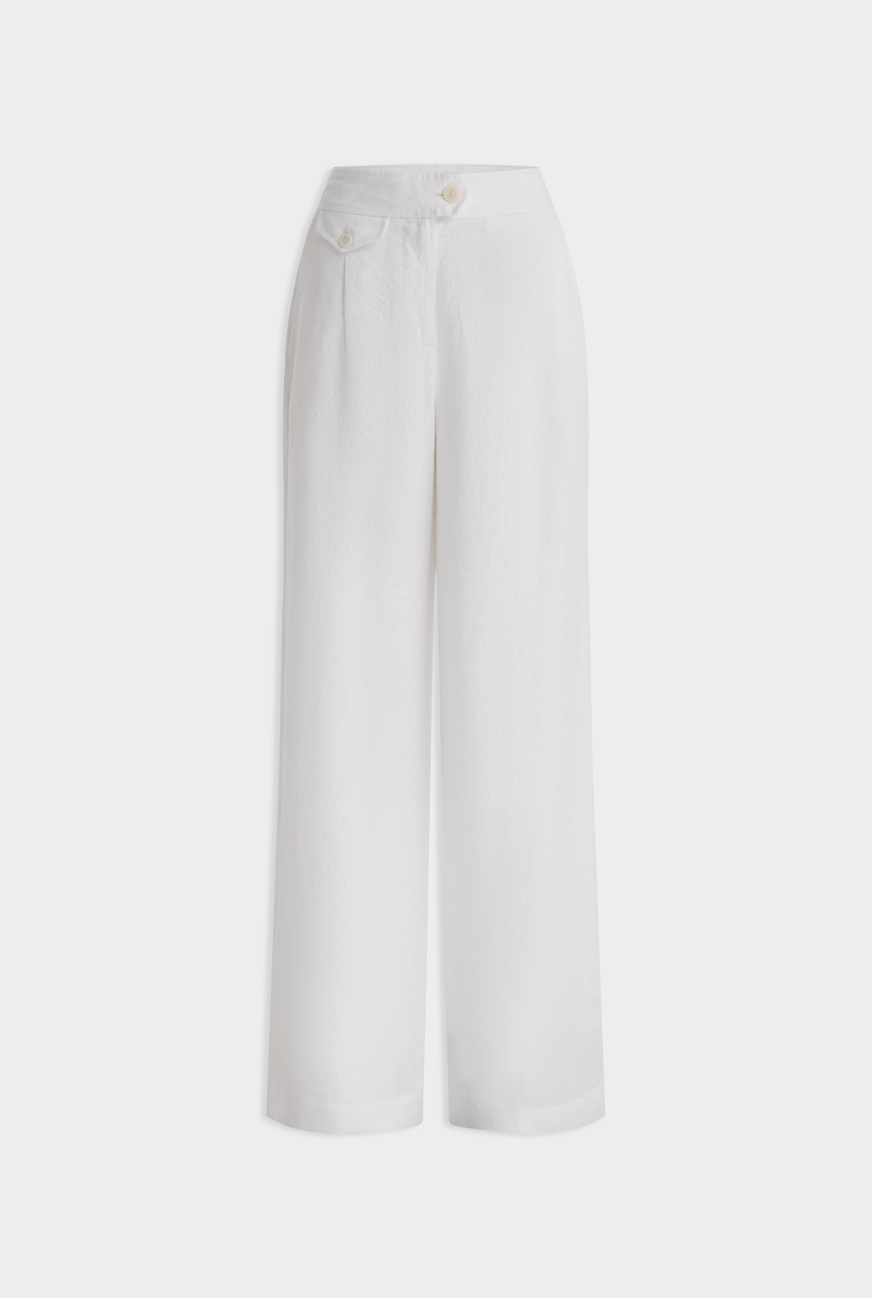 Fixed Waist Linen Trouser - White