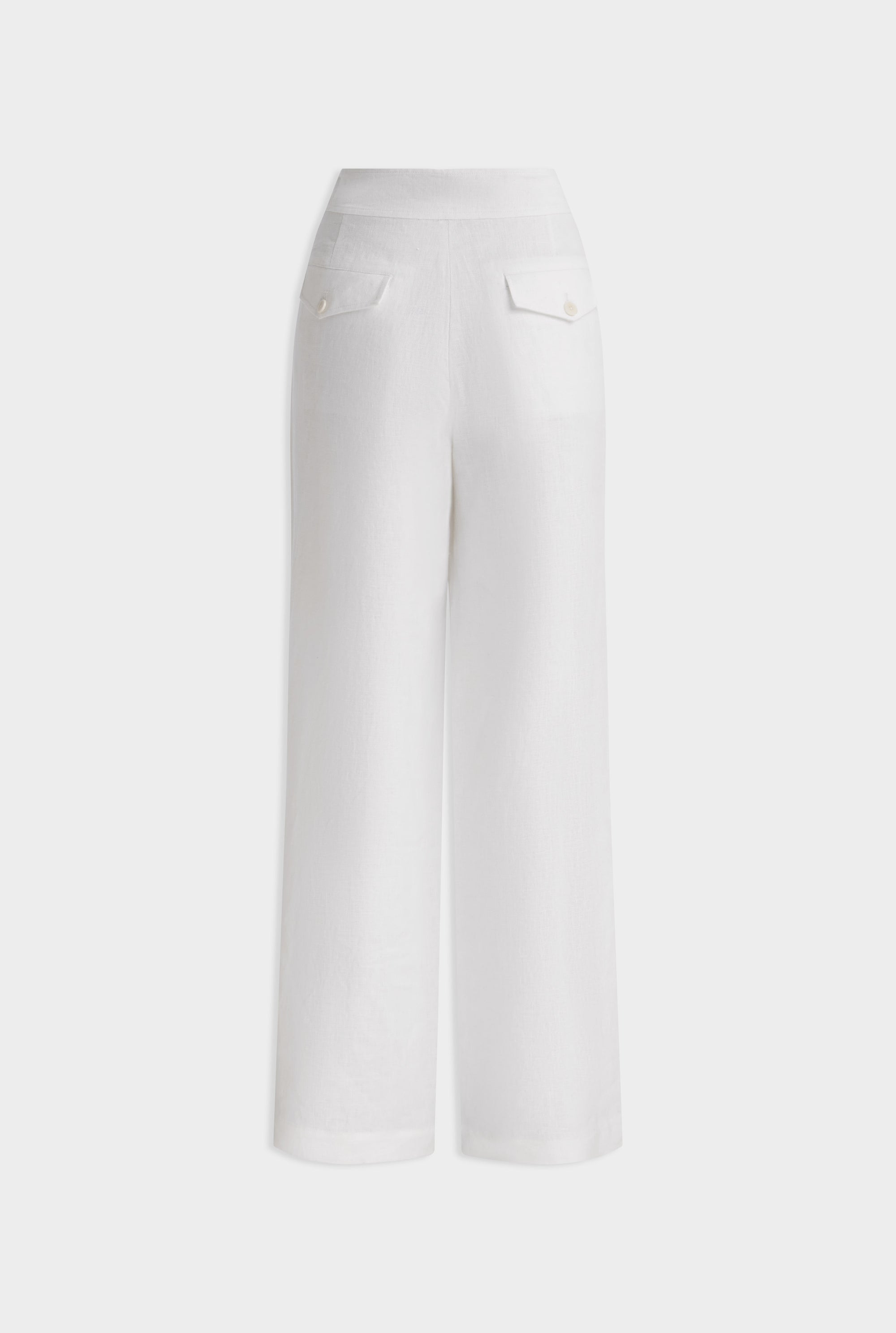 Fixed Waist Linen Trouser - White