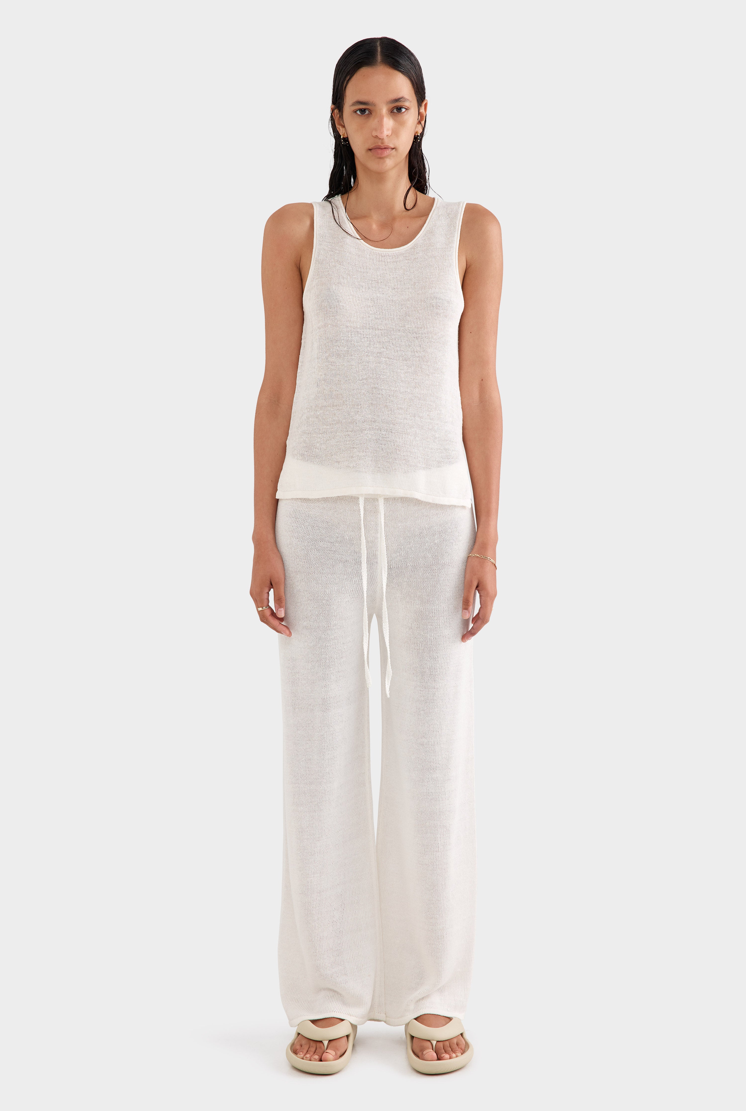 Linen Knitted Pant - Off White