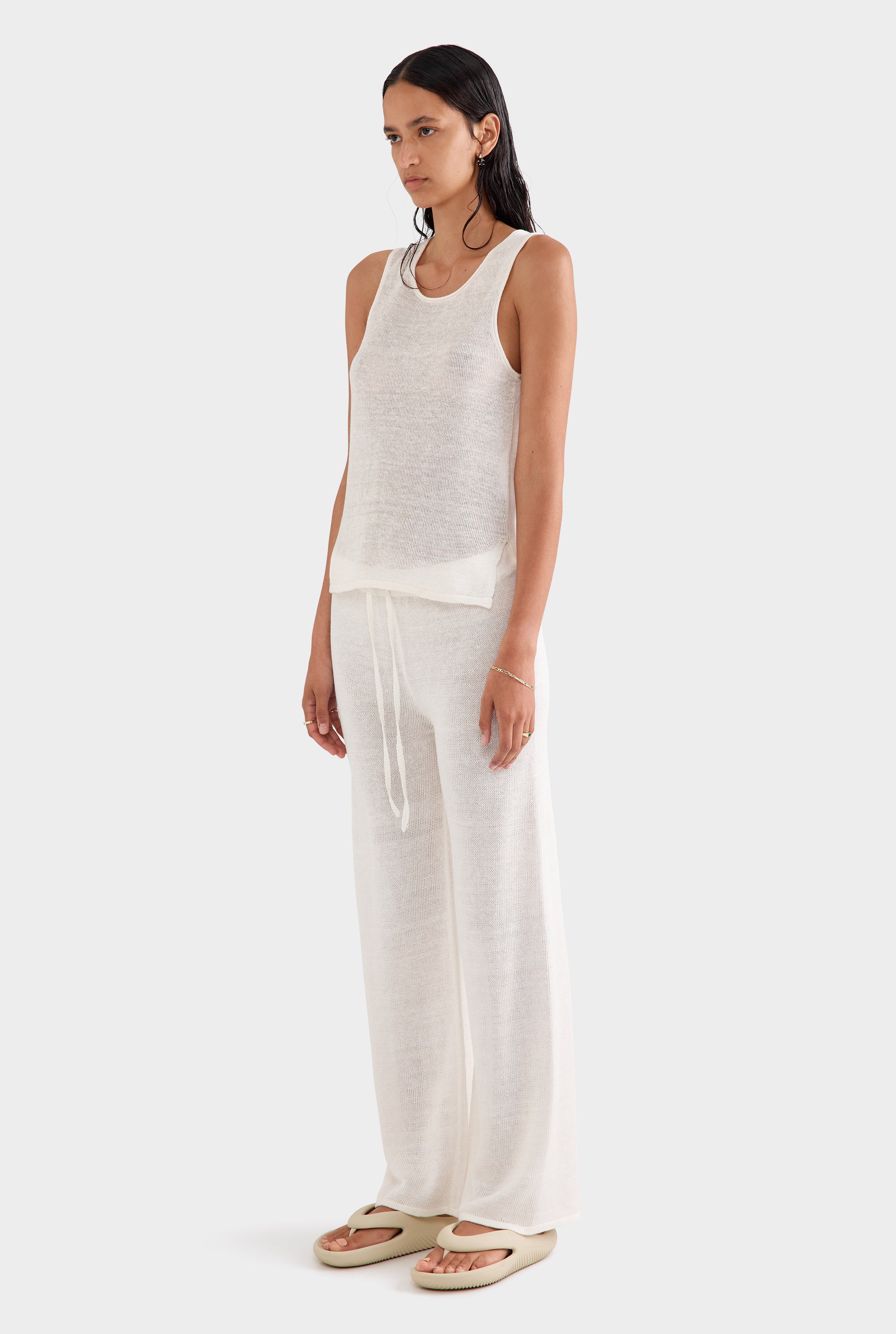 Linen Knitted Pant - Off White