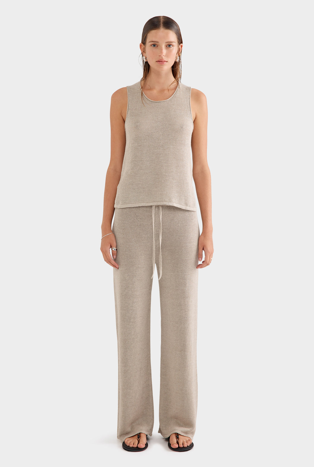 Linen Knitted Pant - Taupe