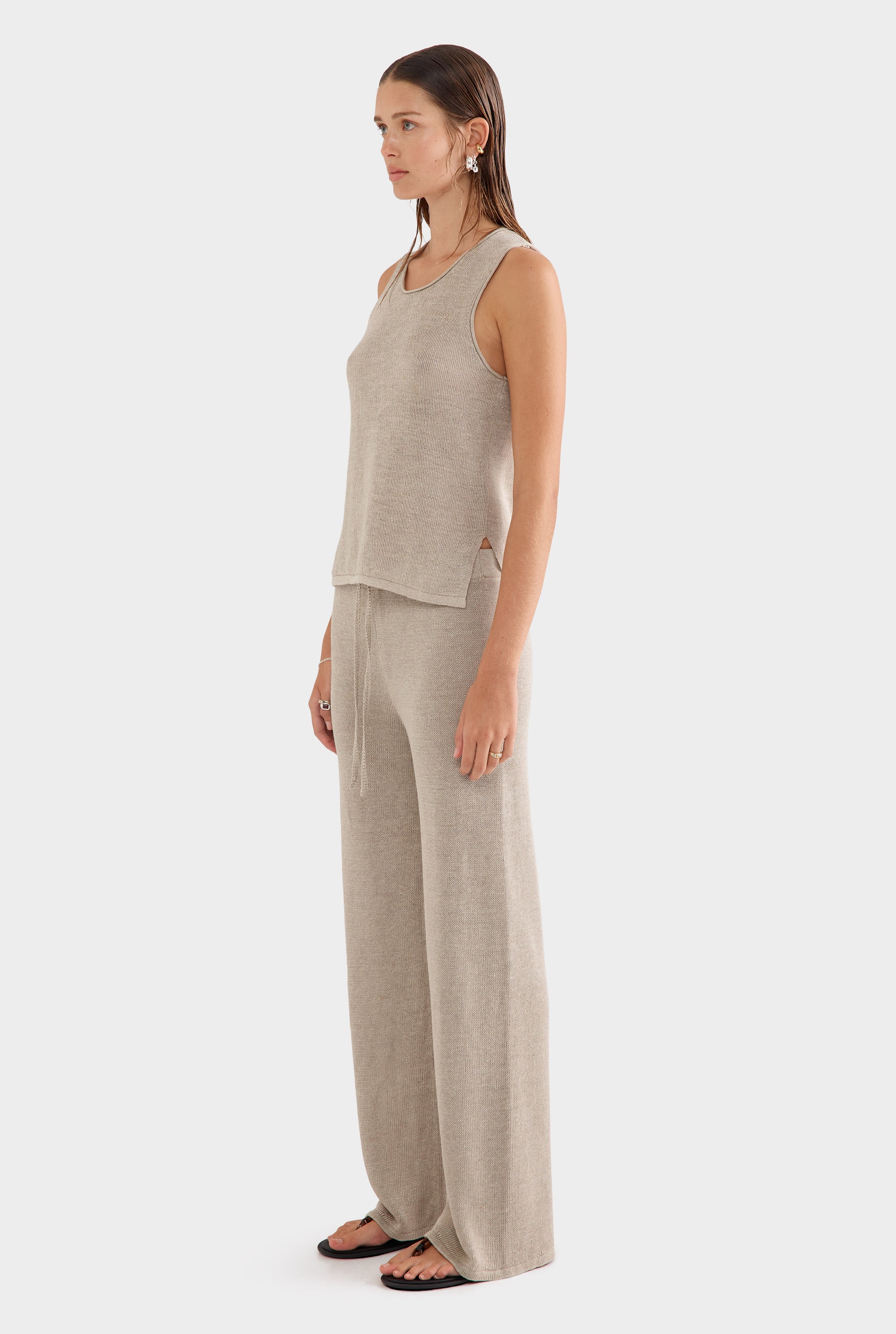 Linen Knitted Tank - Taupe