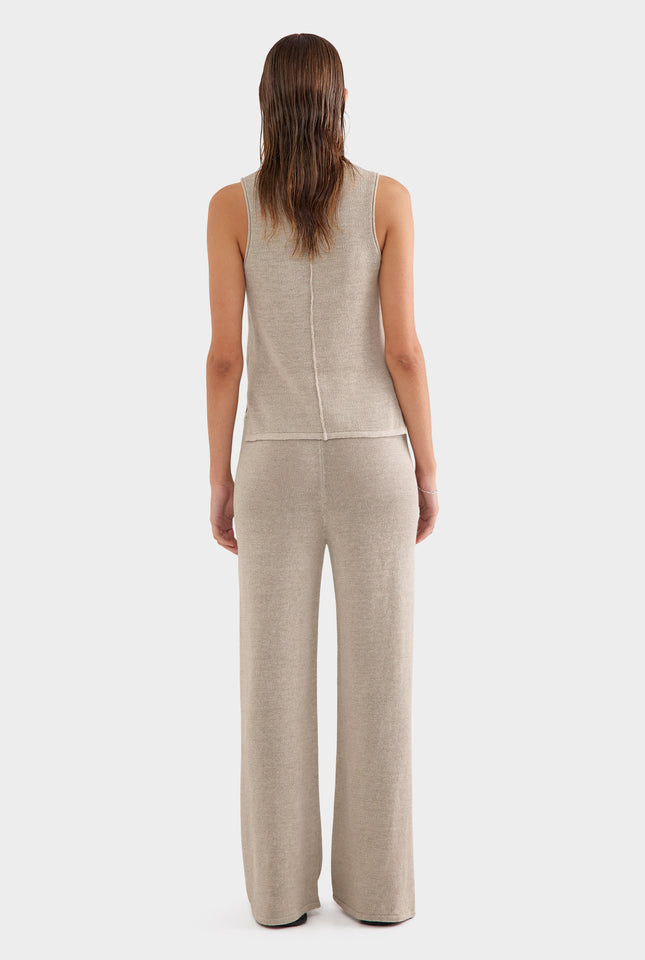 Linen Knitted Pant - Taupe