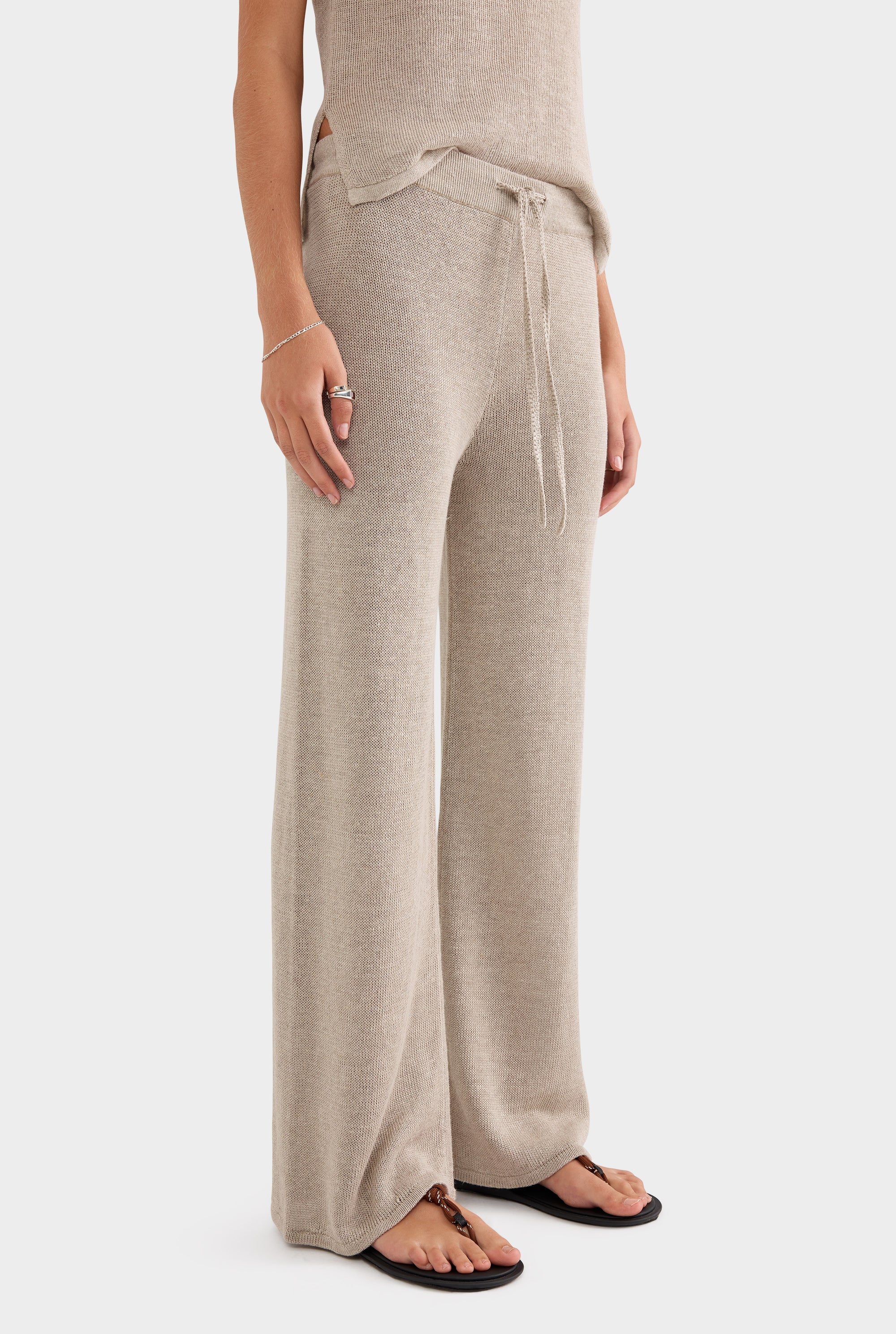 Linen Knitted Pant - Taupe