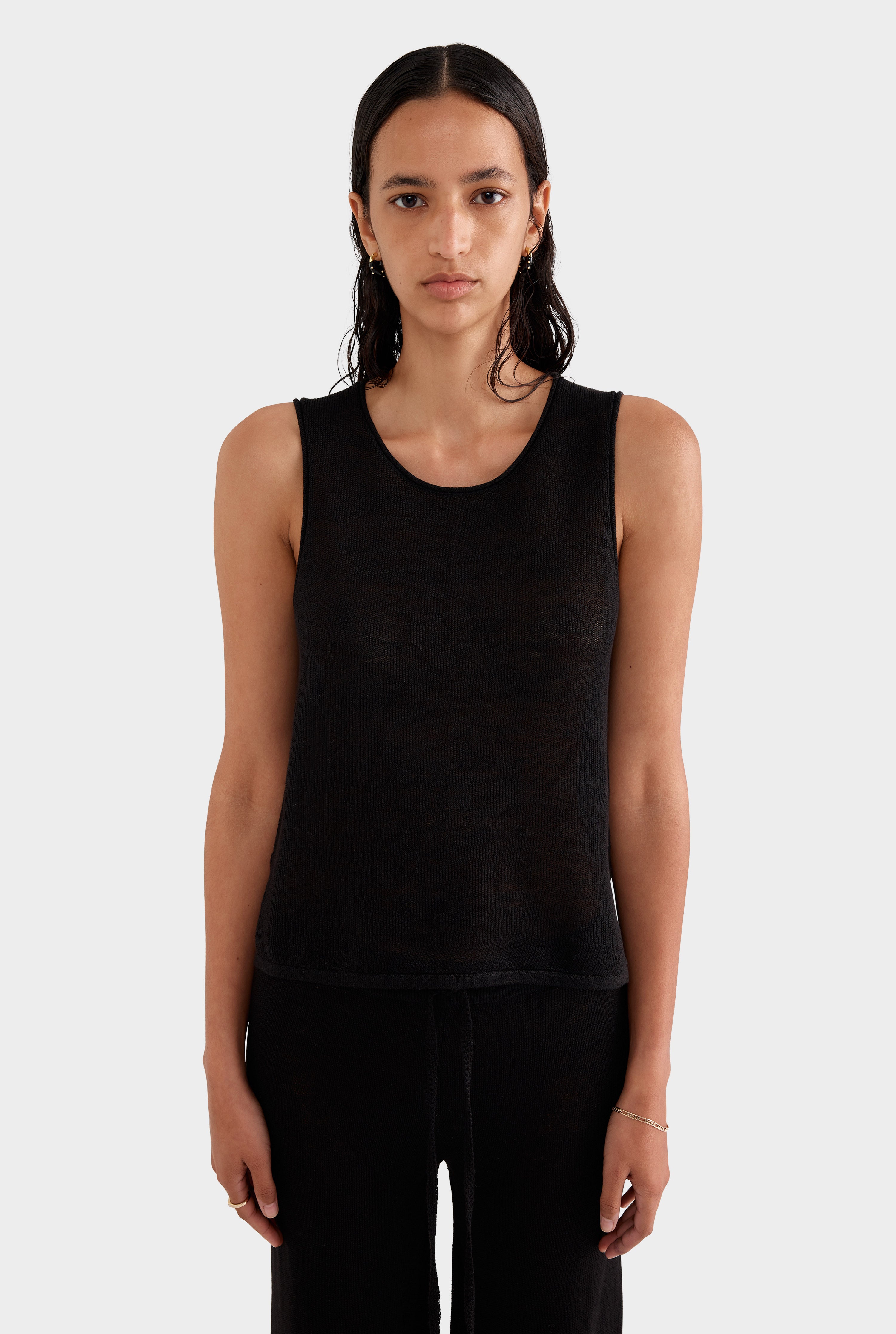 Linen Knitted Tank - Black