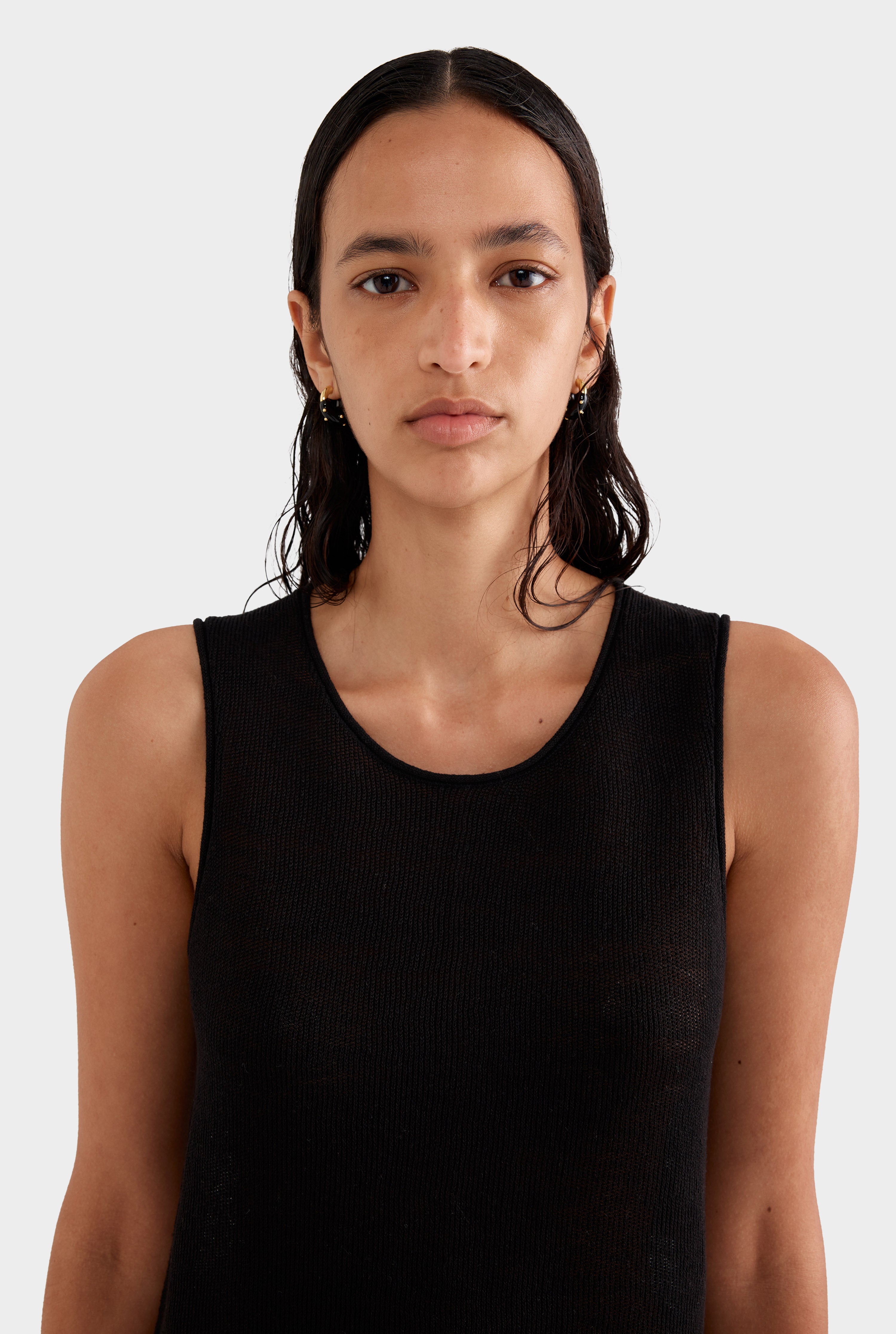 Linen Knitted Tank - Black