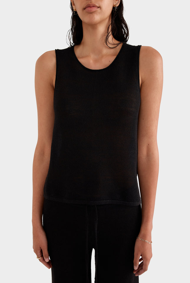 Linen Knitted Tank - Black