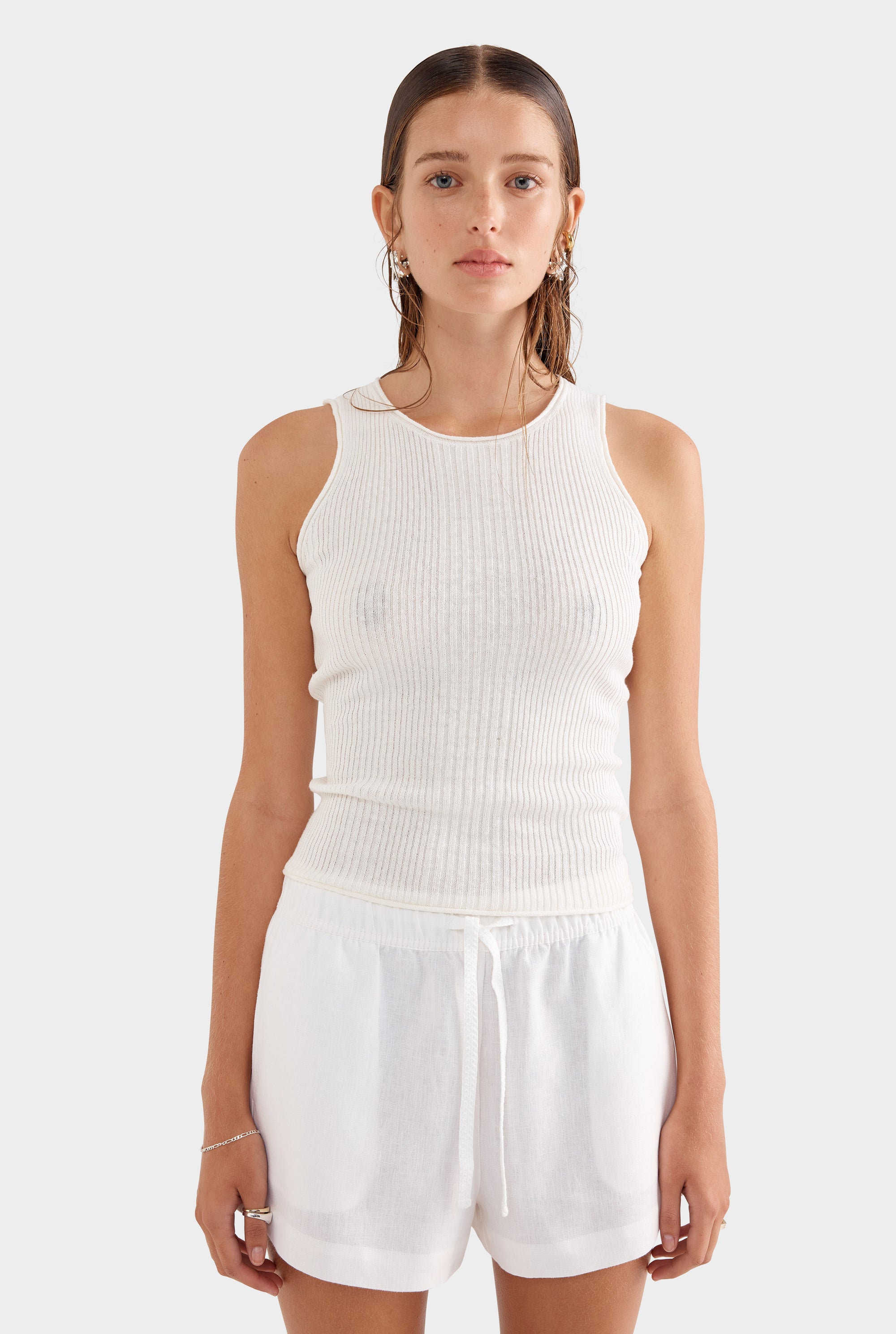 Fitted Rib Tank - Off White