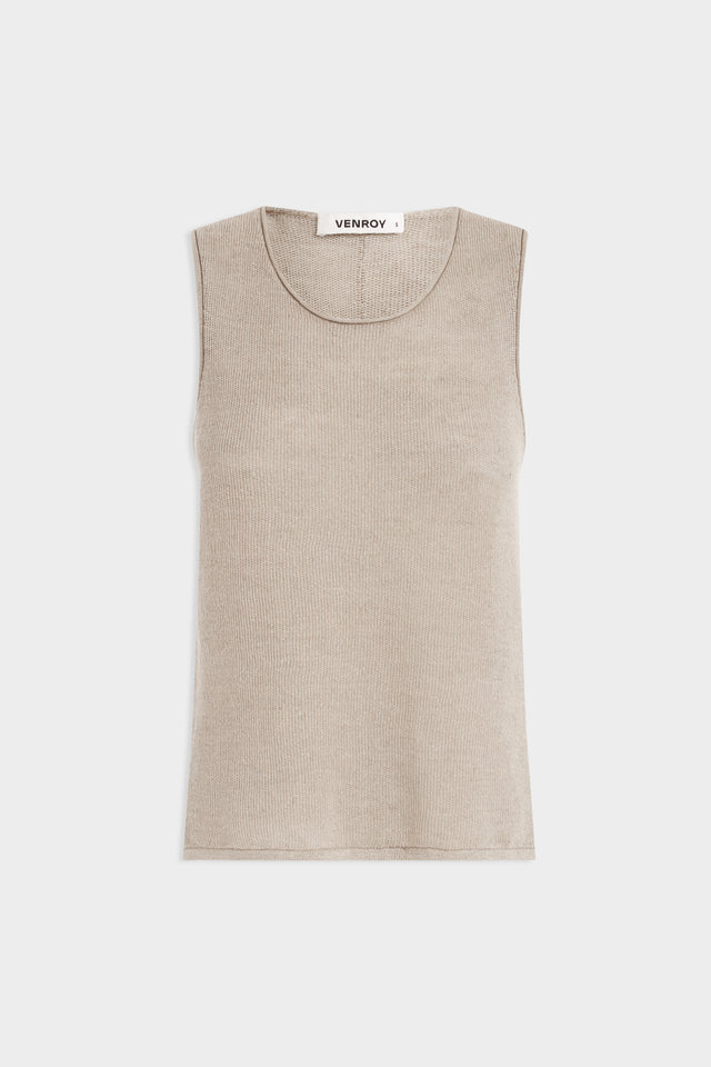 Linen Knitted Tank - Taupe