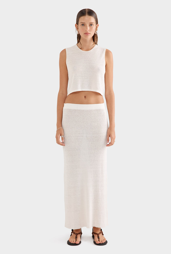 Rib Knitted Cropped Tank - Off White