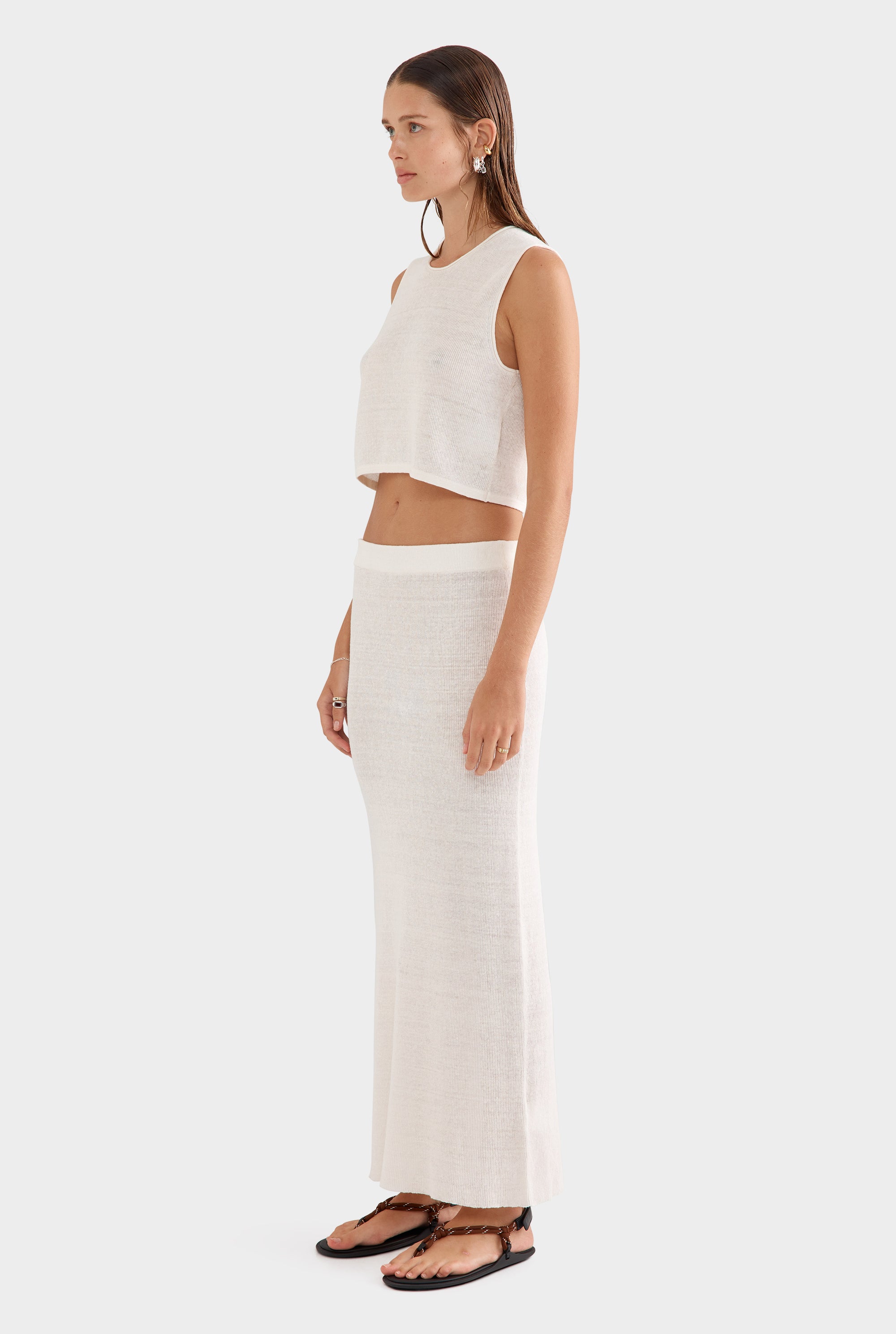 Rib Knitted Cropped Tank - Off White