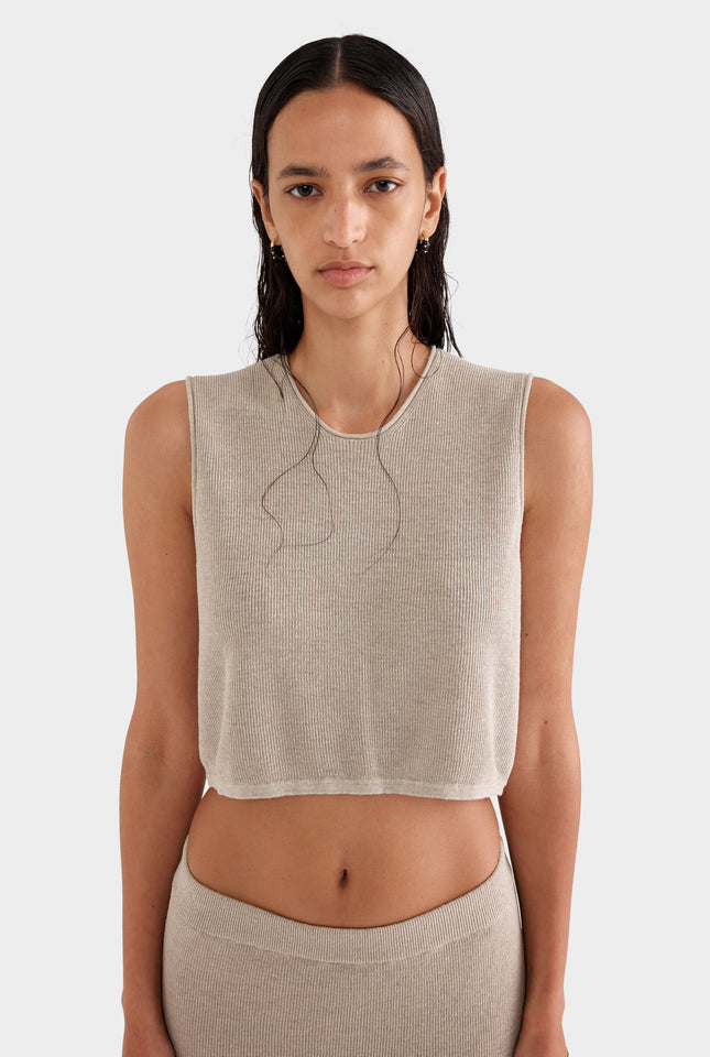 Rib Knitted Cropped Tank - Taupe