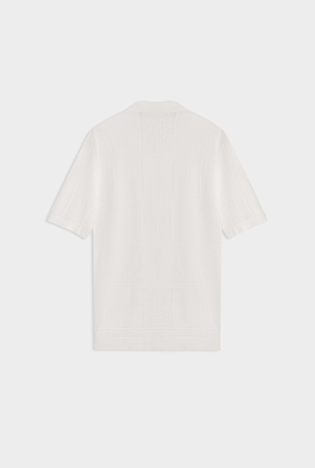 Intarsia Check Knitted Shirt - Off White