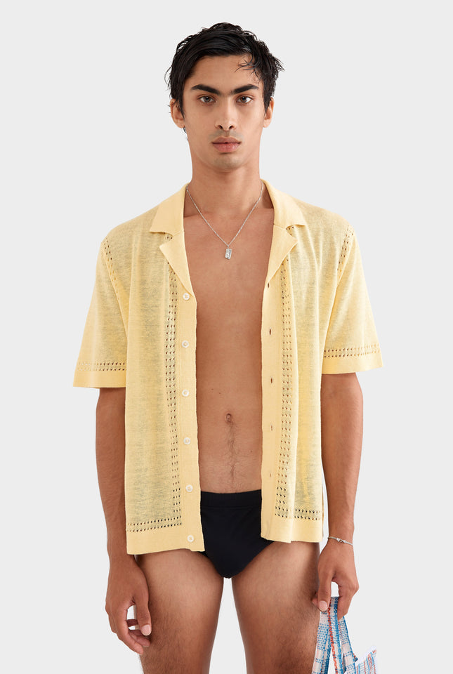 Knitted Contrast Short Sleeve Shirt - Golden Haze