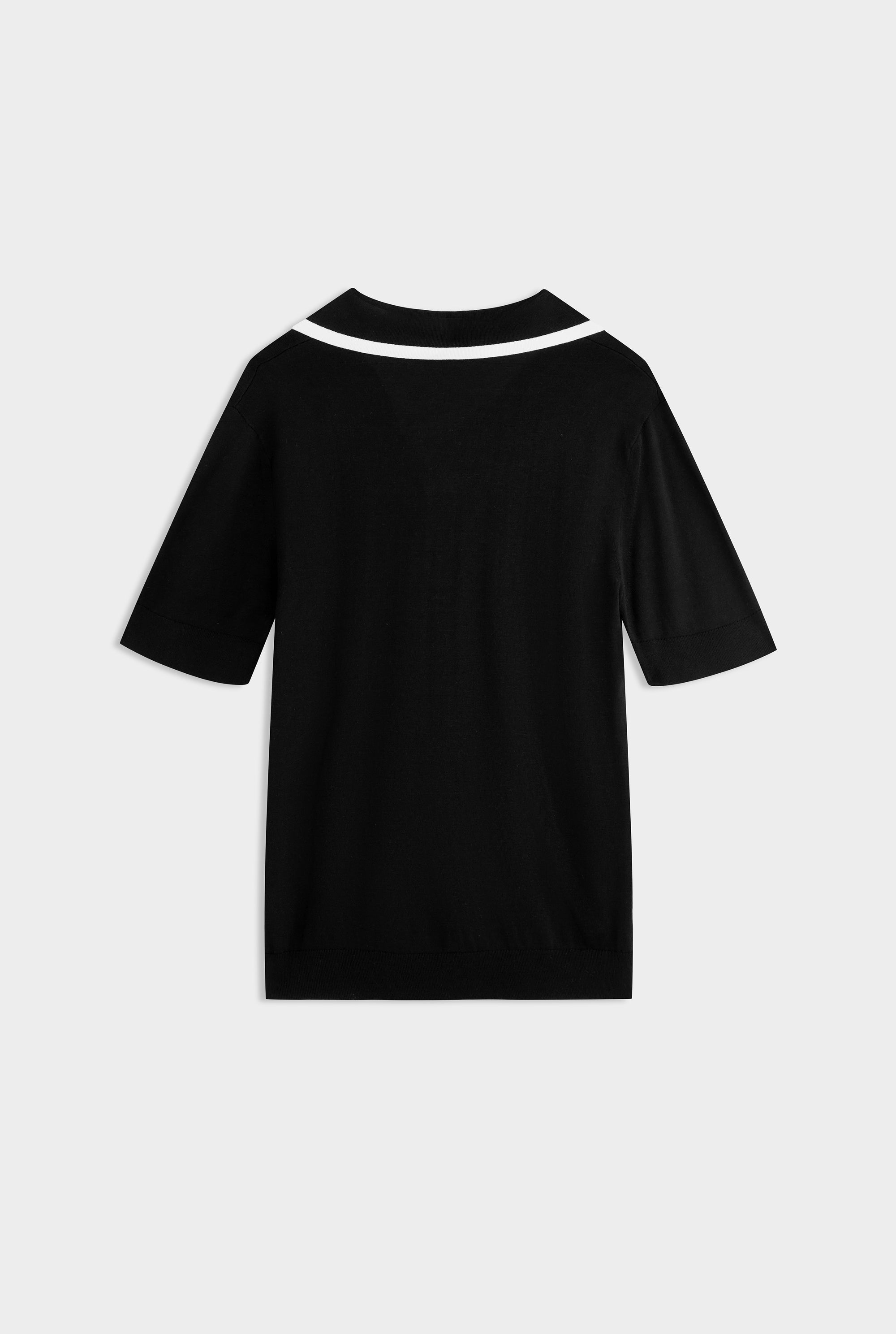 Knitted Cotton Open Neck Polo - Black/Off White