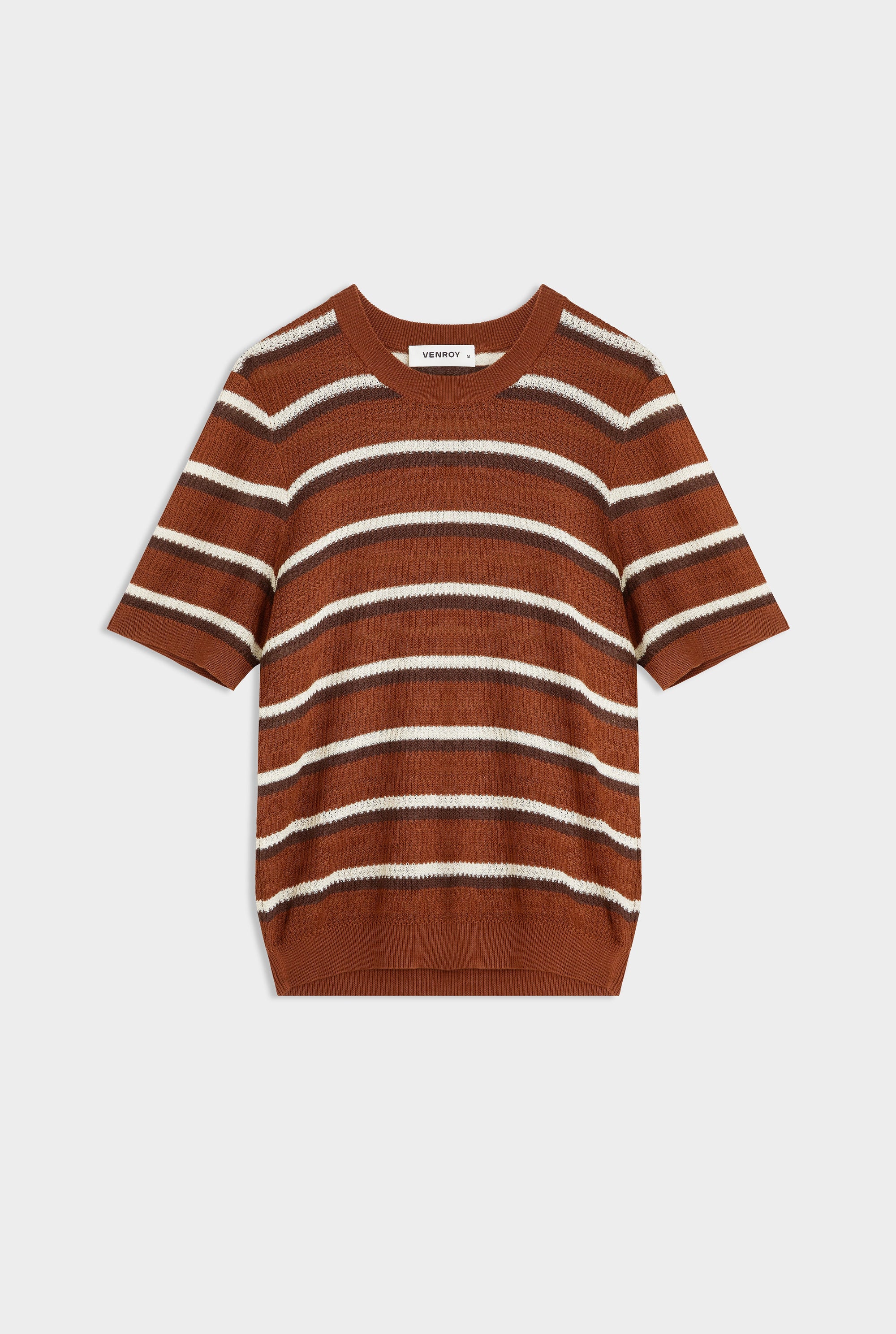 Knitted Tencel Stripe T-Shirt - Brown/Rust/Cream Stripe