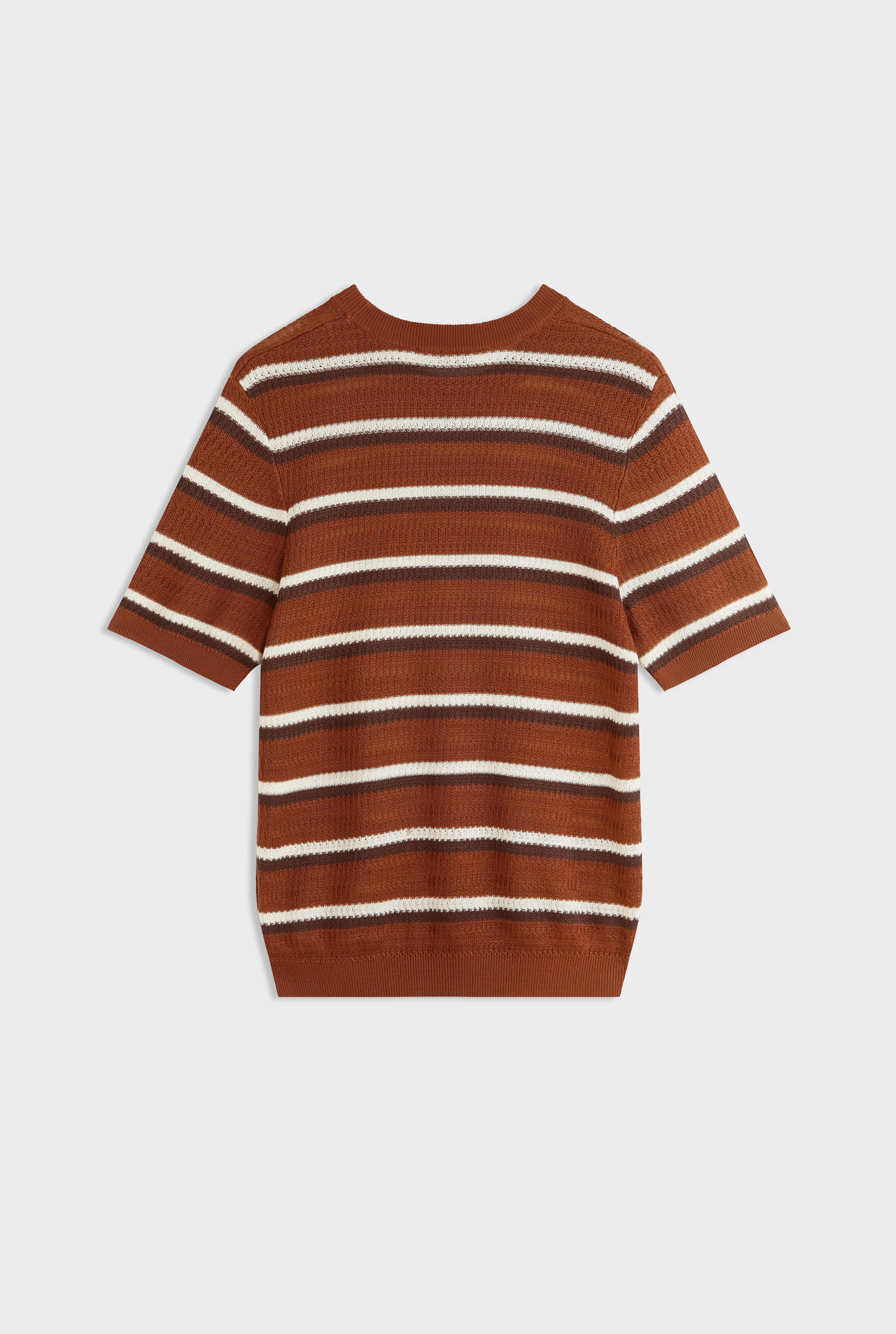 Knitted Tencel Stripe T-Shirt - Brown/Rust/Cream Stripe