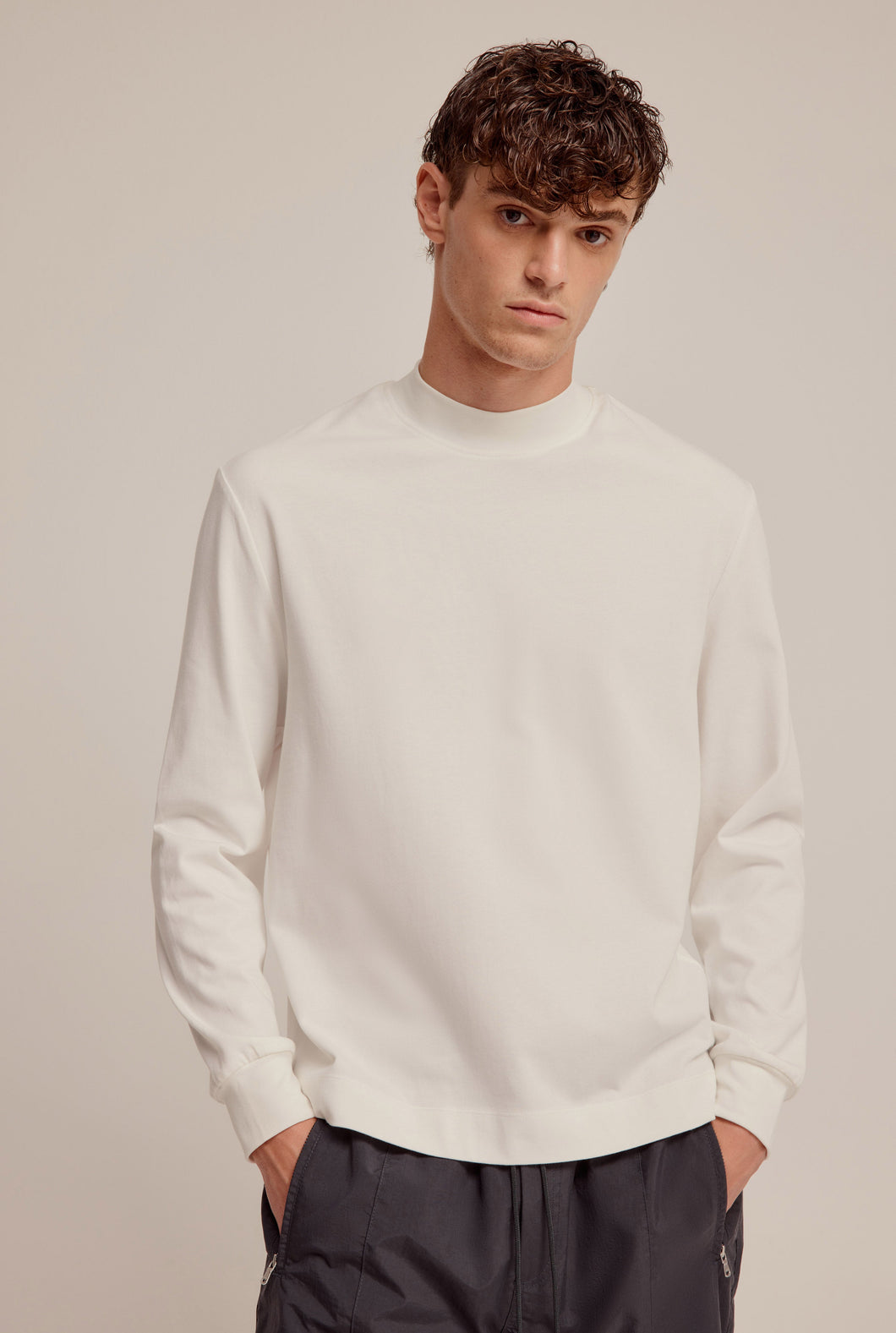 Long Sleeve High Neck T-Shirt - Off White