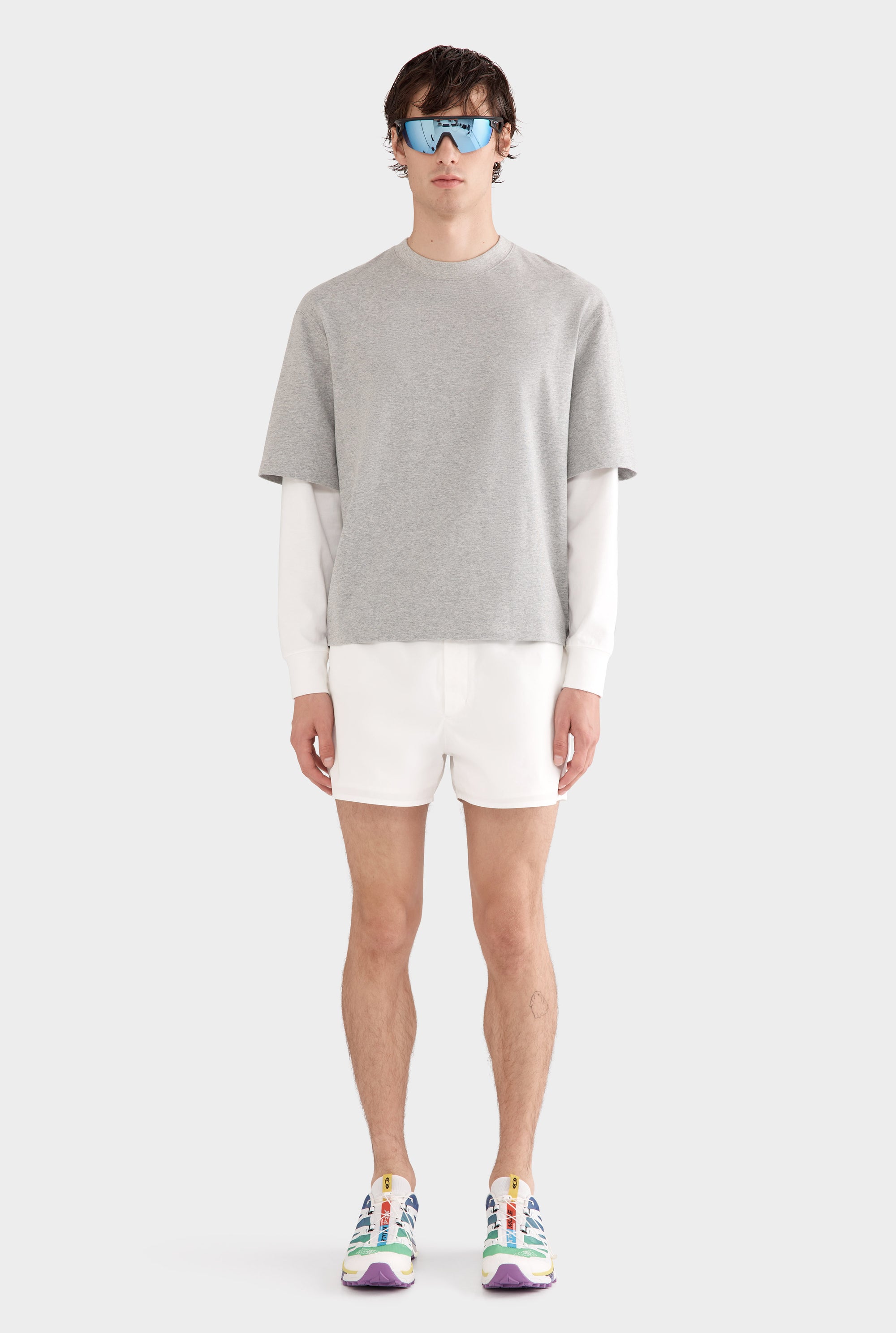 Layered Long Sleeve T-Shirt - Grey Marl/Off White