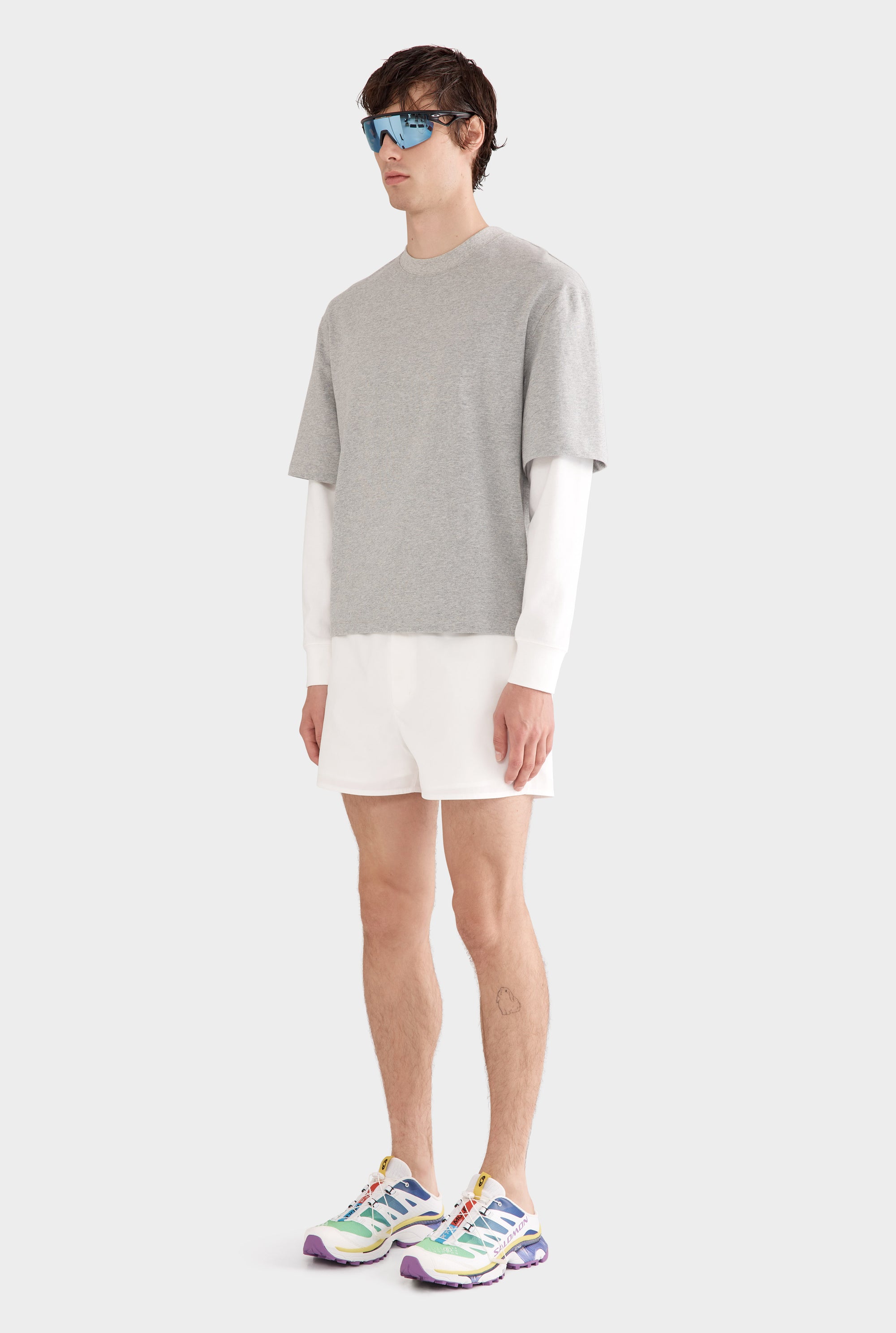 Layered Long Sleeve T-Shirt - Grey Marl/Off White