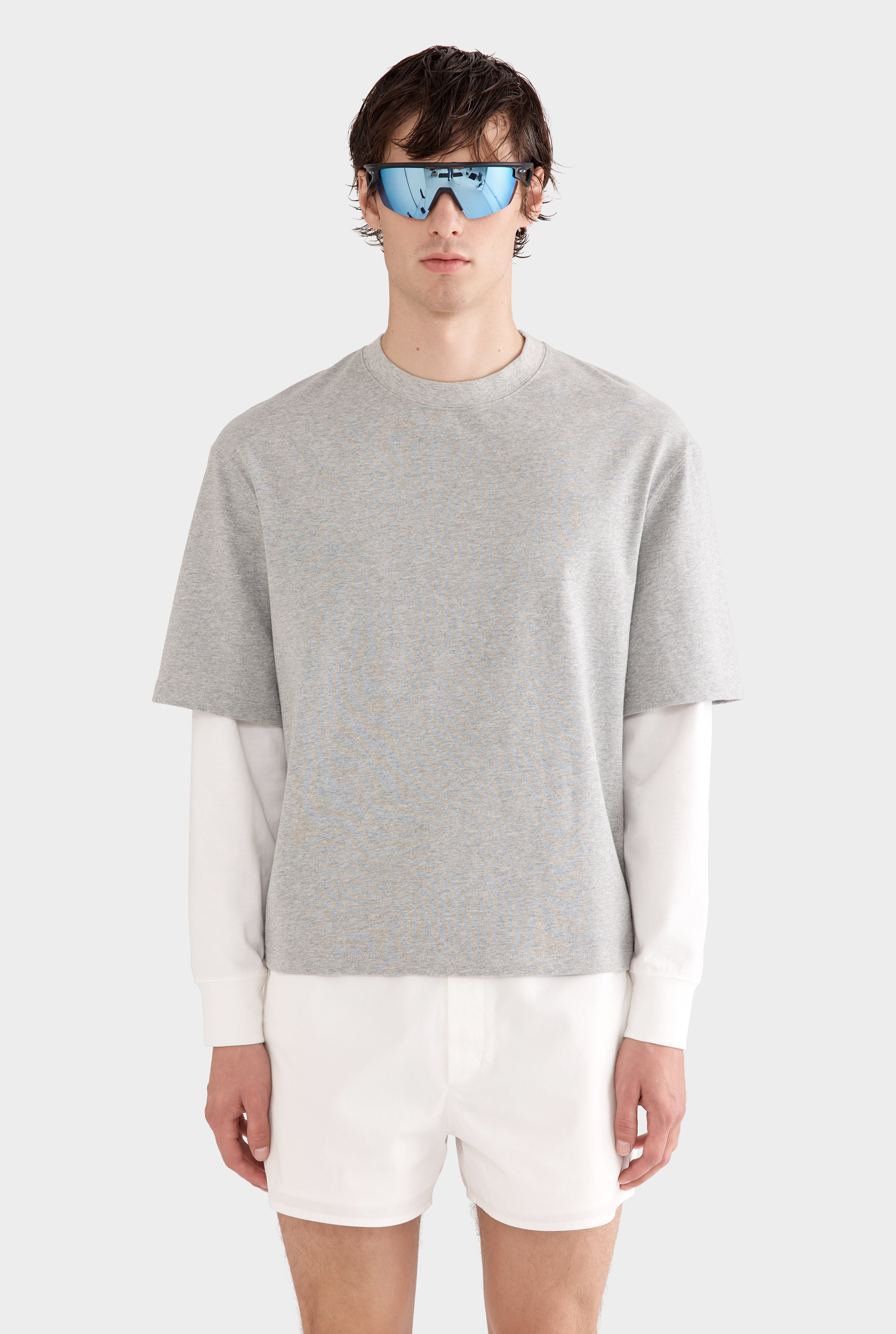 Layered Long Sleeve T-Shirt - Grey Marl/Off White