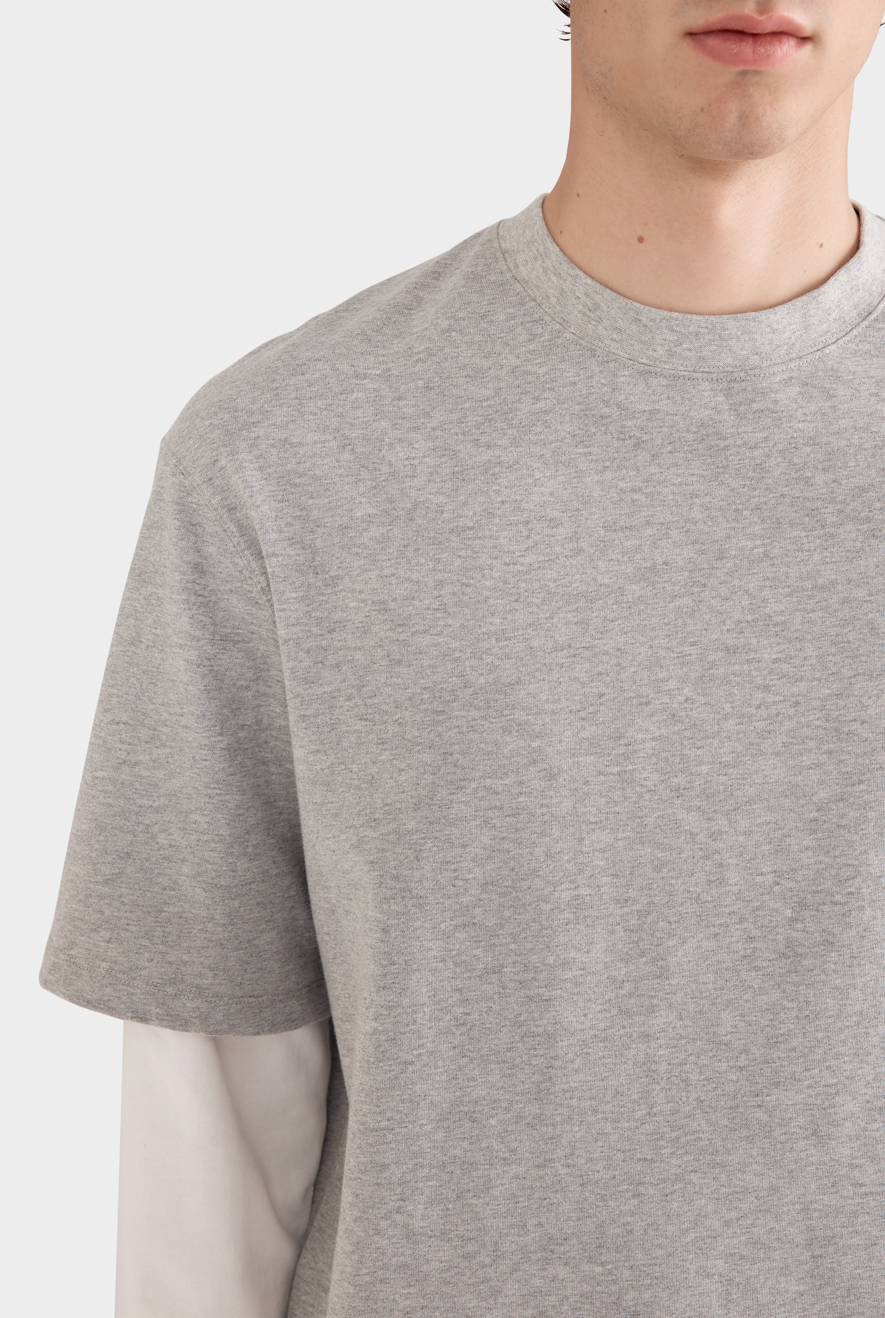 Layered Long Sleeve T-Shirt - Grey Marl/Off White