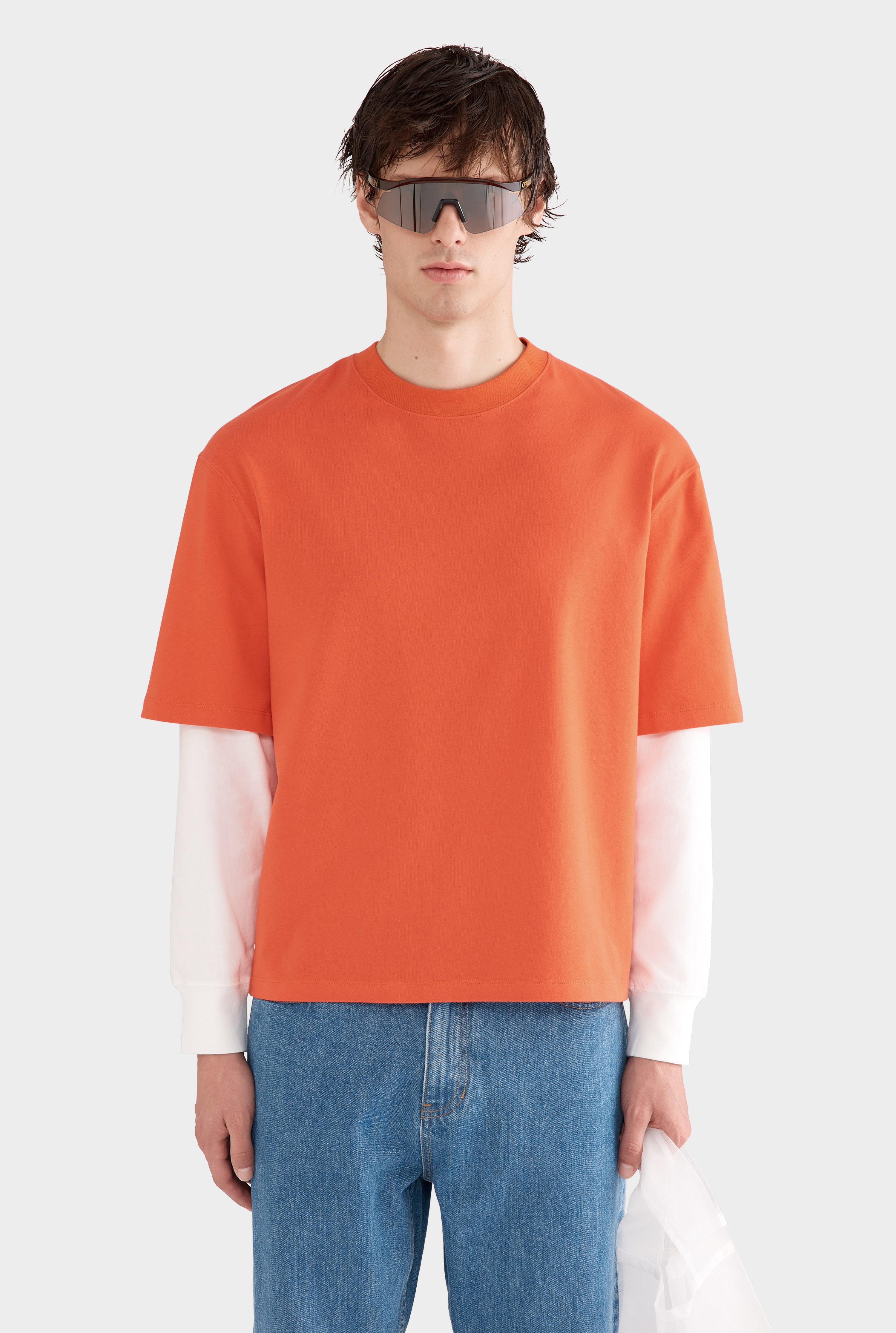 Layered Long Sleeve T-Shirt - Red/Off White