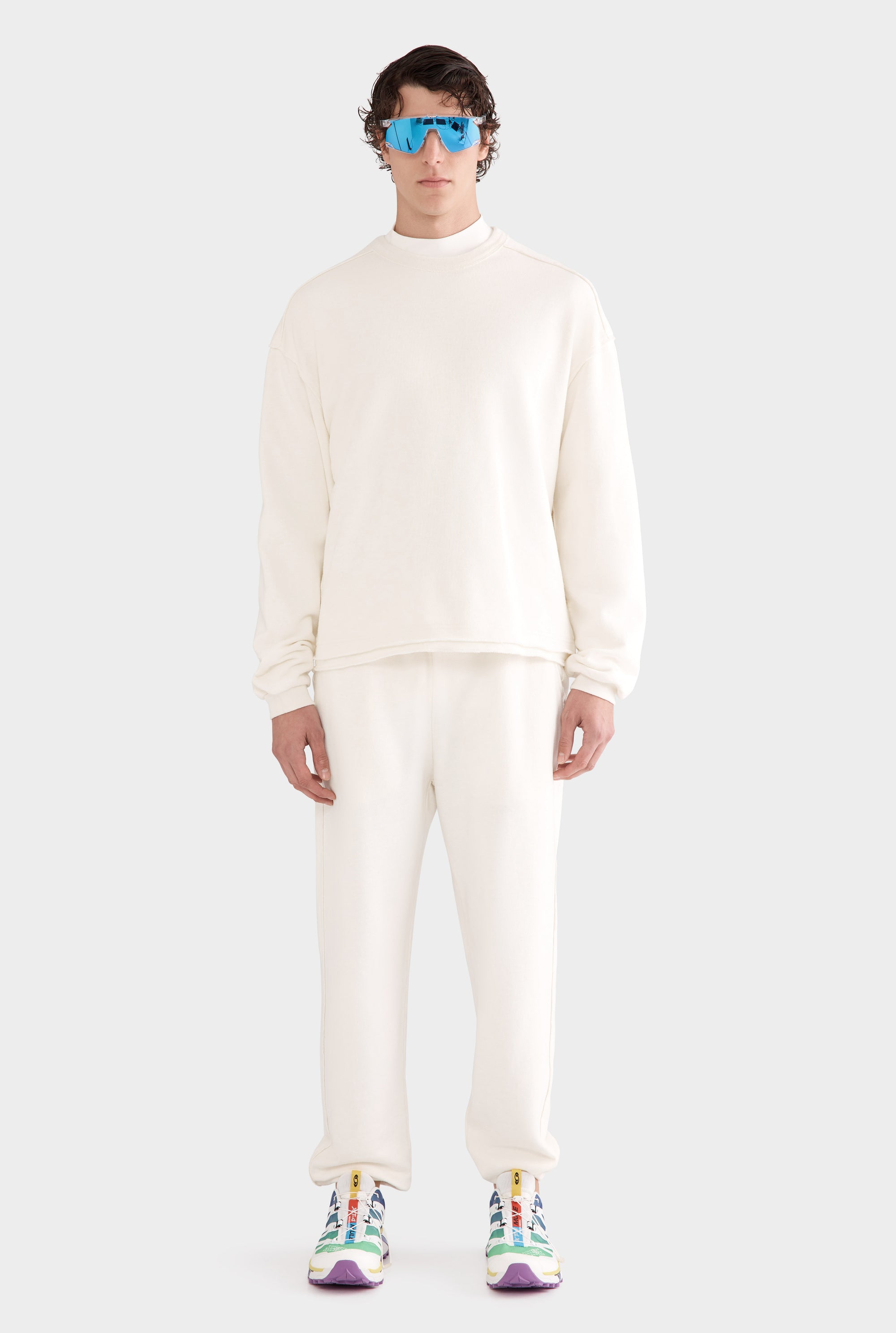 Organic Cotton Raw Edge Crewneck Sweater - Cream