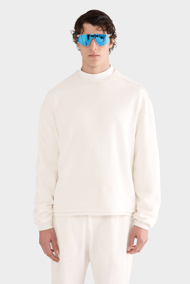 Organic Cotton Raw Edge Crewneck Sweater - Cream