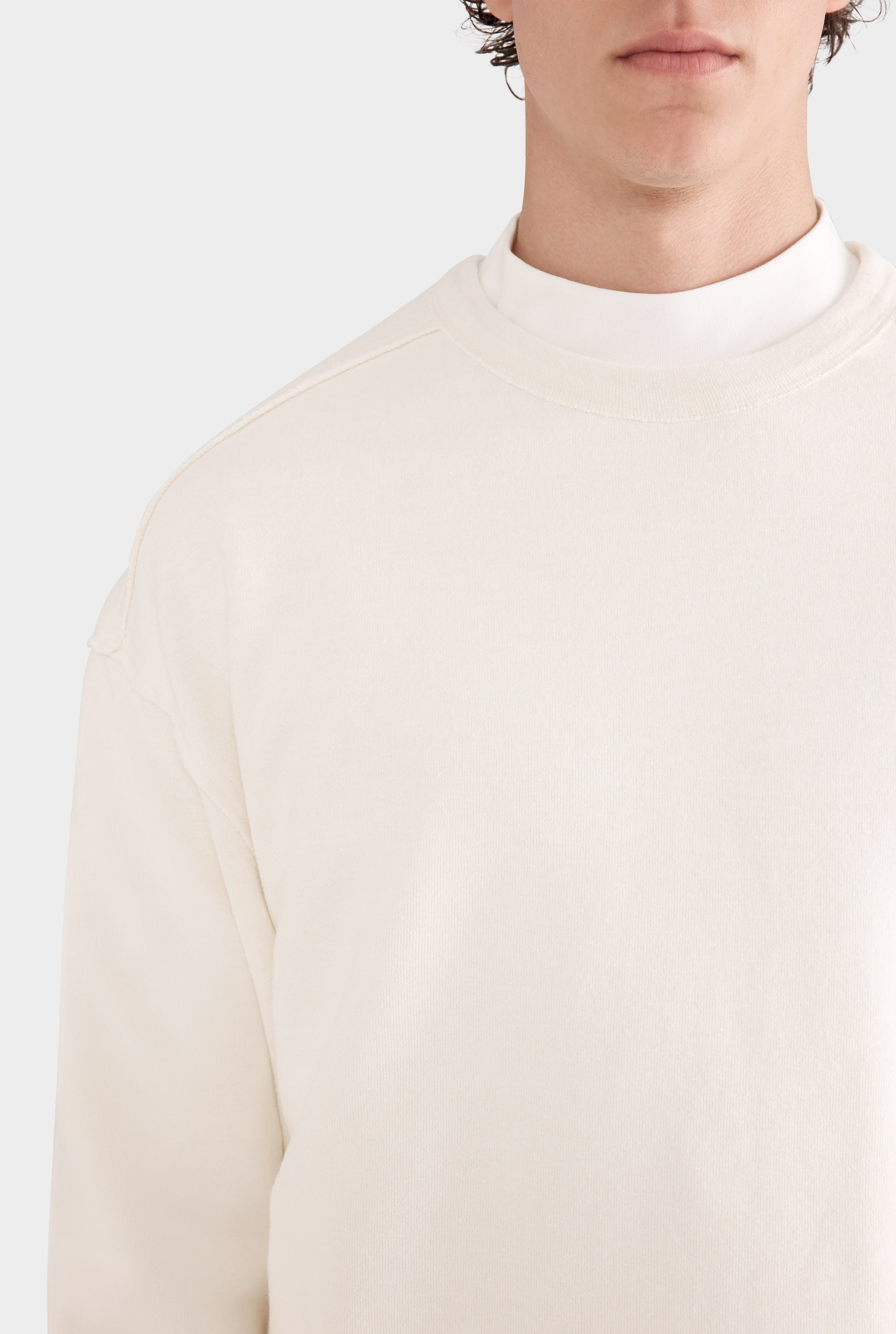 Organic Cotton Raw Edge Crewneck Sweater - Cream